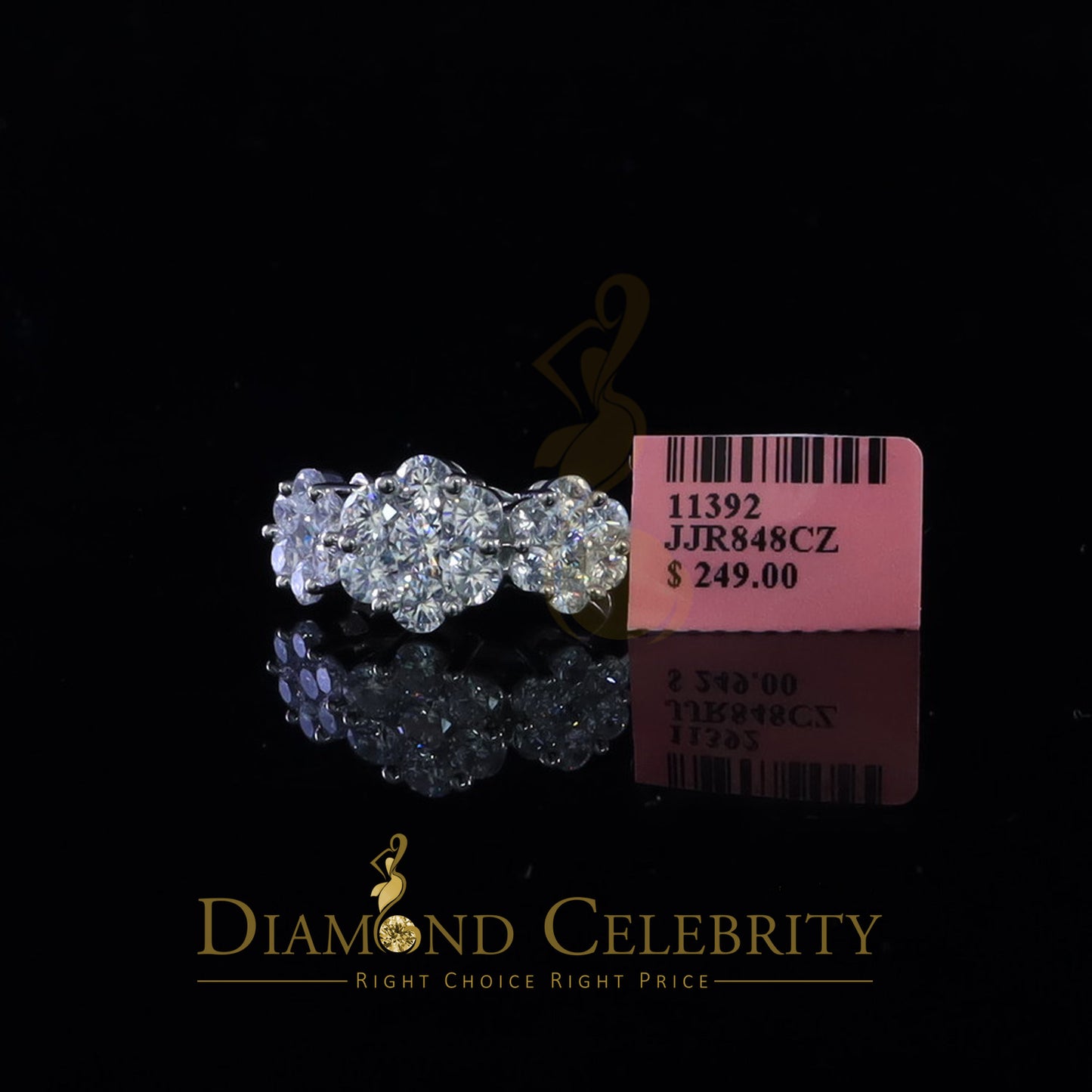 DiamondCelebritees 925 Sterling White Silver Floral-Shaped Cubic Zirconia 2.0ct Womens Ring Size 7