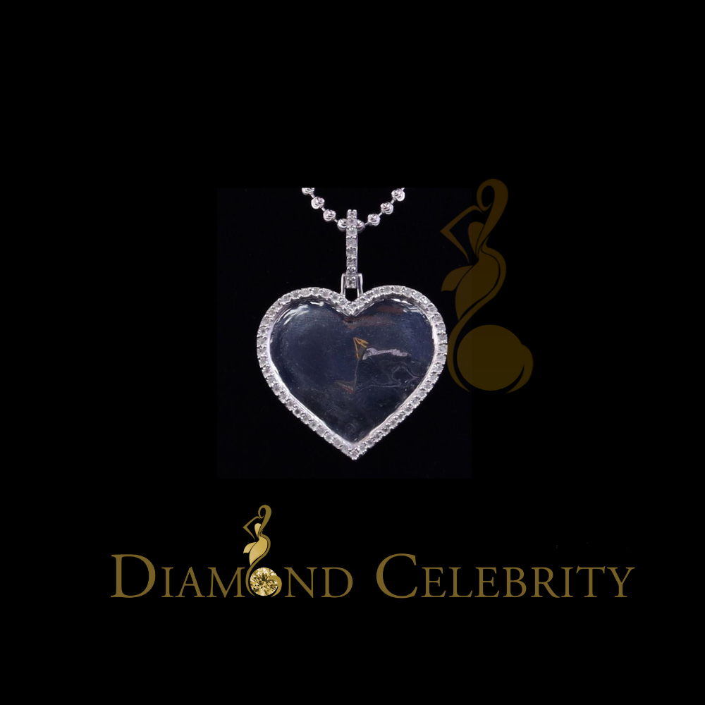 DiamondCelebritees Real 0.33ct Diamond 925 Sterling Silver "1.50" Heart PICTURE Charm White Pendant