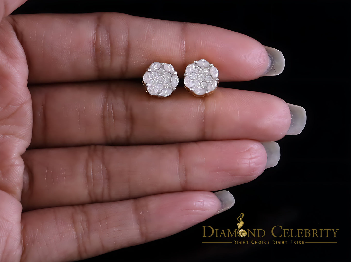 DiamondCelebritees 925 Moissanite Yellow flower 1.00ct Silver Women'sMarquise Stud Earrings VVS' D
