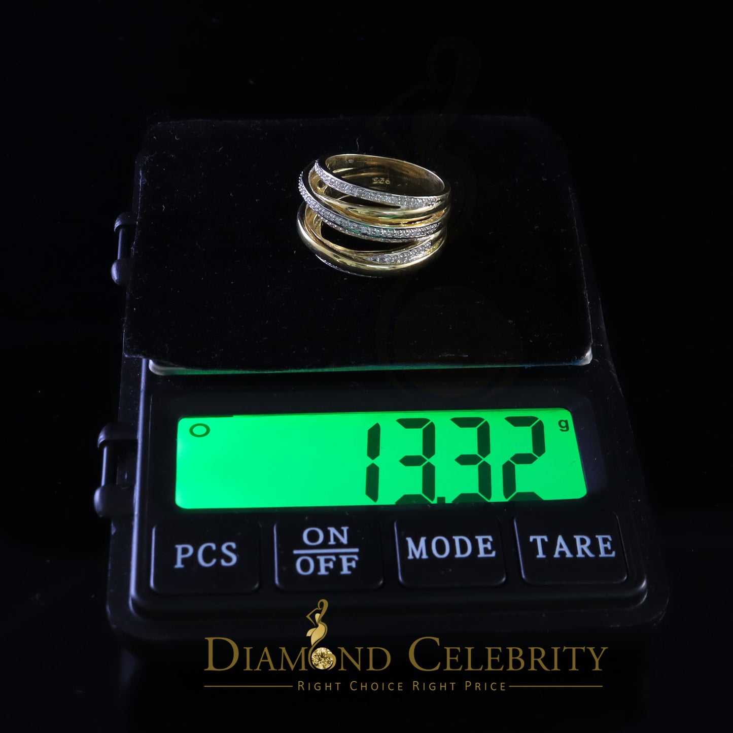 DiamondCelebritees 1.50 ct 925 Sterling Yellow Silver Cubic Zirconia Cocktail Womens Ring Size 9.5