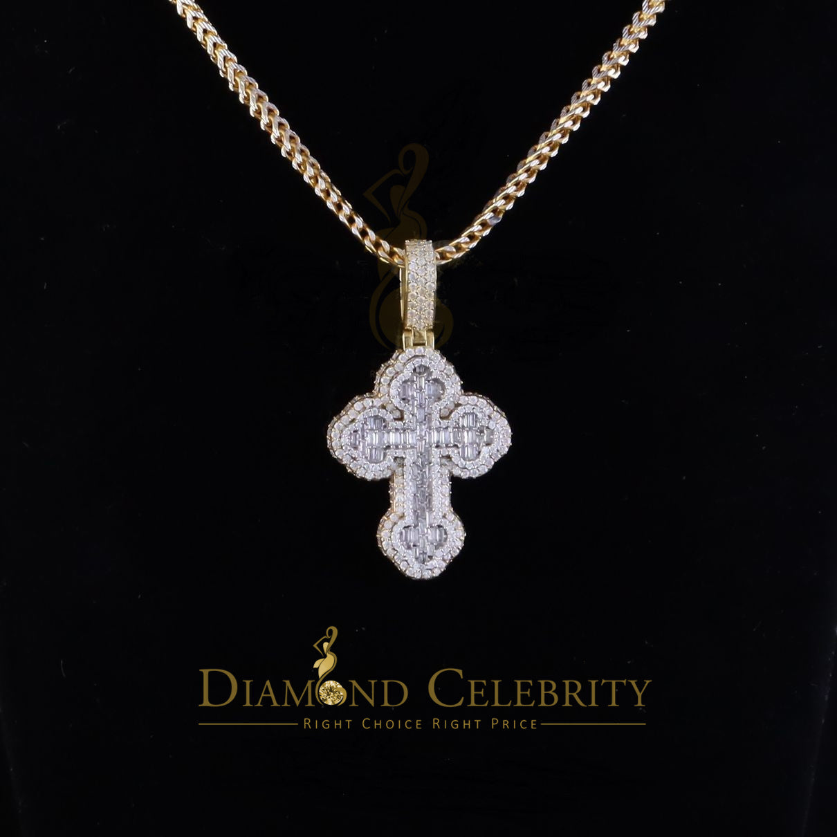 Diamondcelebritees New Yellow Buttony Cross 925 Silver 4.50ct VVS D Moissanite Pendant Men's/Womens