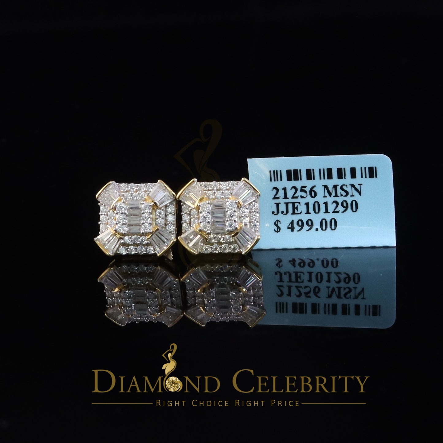 DiamondCelebritees 925 Yellow Silver 1.25ct VVS 'D' Moissanite Rectangle Stud Earring Men's/Womens