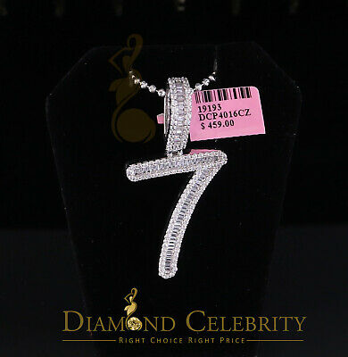 DiamondCelebritees White 925 Sterling Silver Numberic Number '7' Pendant with 3.66ct Cubic Zirconia