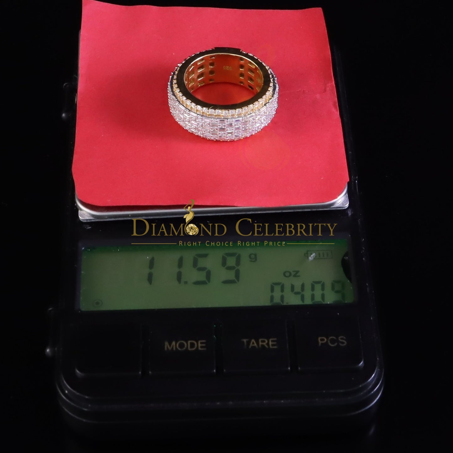 DiamondCelebritees 925 Silver 4.00ct VVS 'D' Baguette Moissanite Band Yellow Rings SZ 8 Women/Men