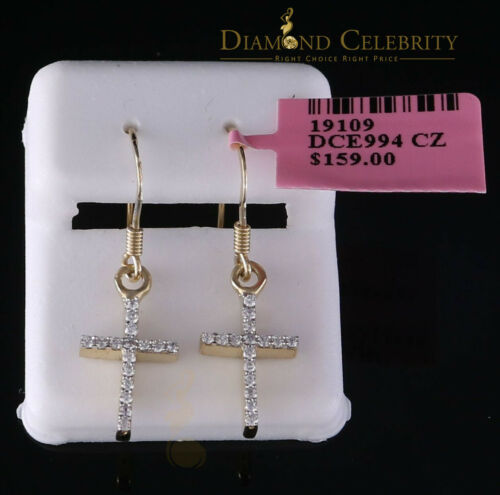 DiamondCelebritees Yellow 0.40ct Sterling 925 Silver Hip Hop Cross Dangling Women's & Men's Earring