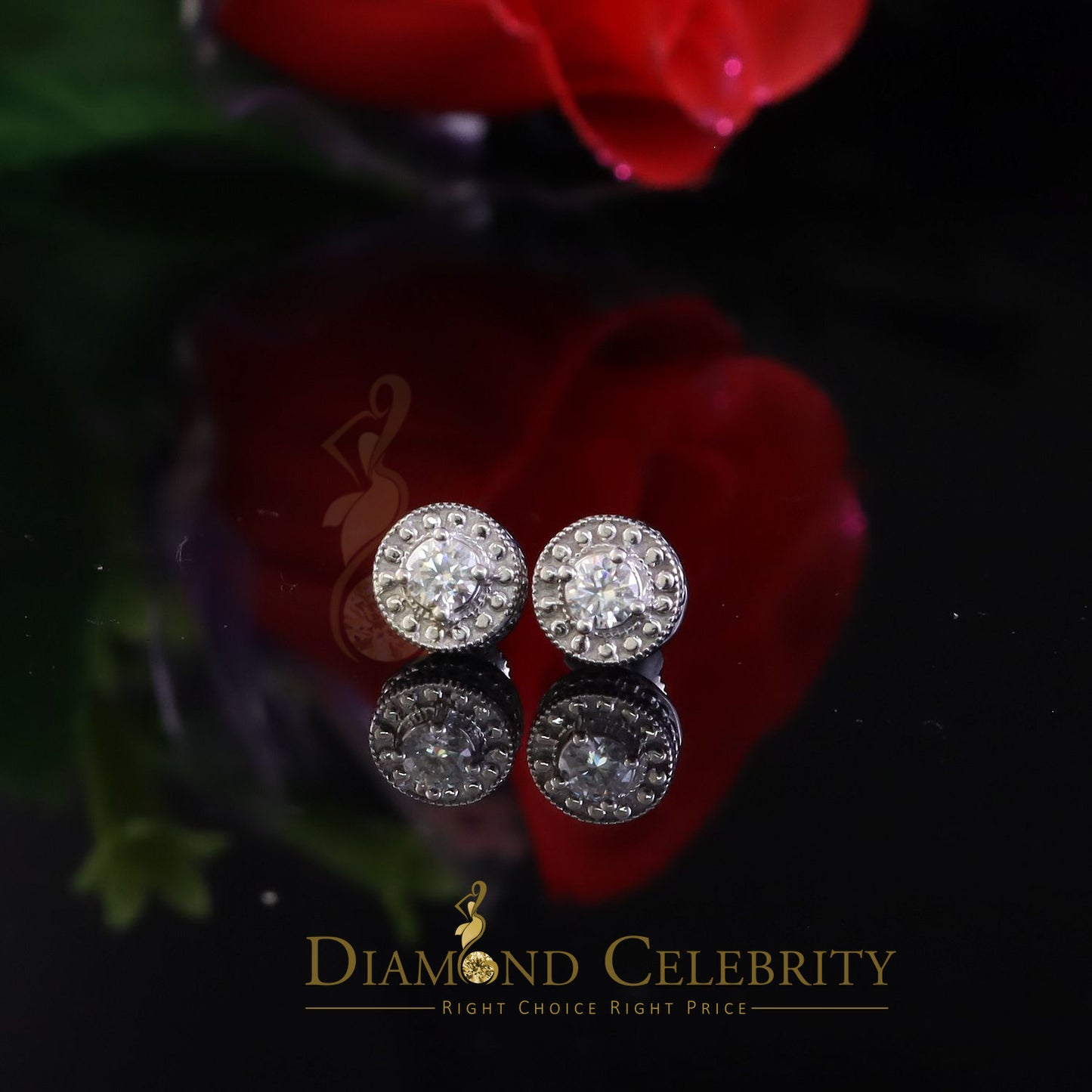 Diamondcelebritees 0.50ct VVS 'D' Moissanite Round Men's/Womens 925 Silver White Stud Earrings
