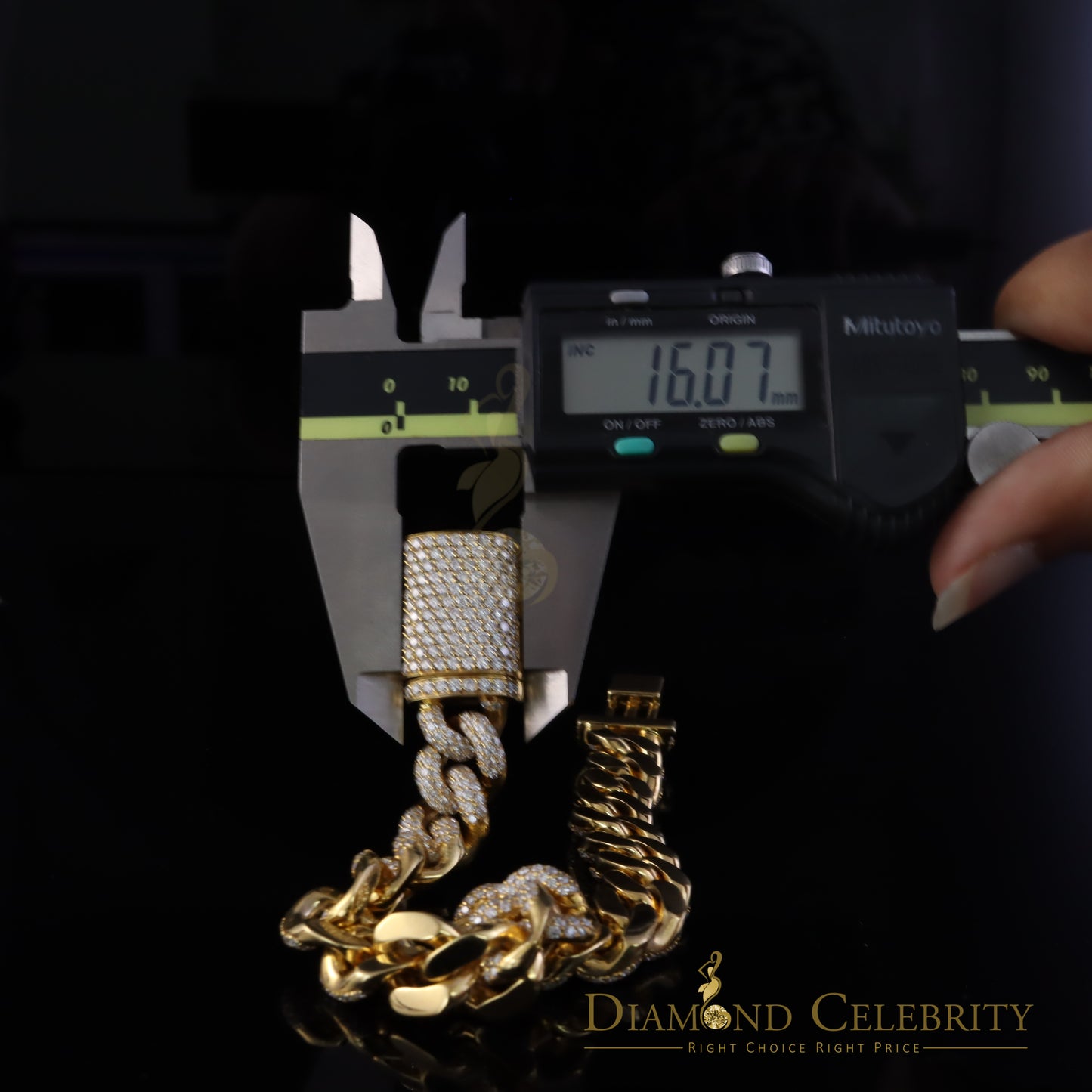 DiamondCelebritees 10K Yellow Gold 15ct Moissanite Cuban Bracelet 12mm Width size 8 inch Long