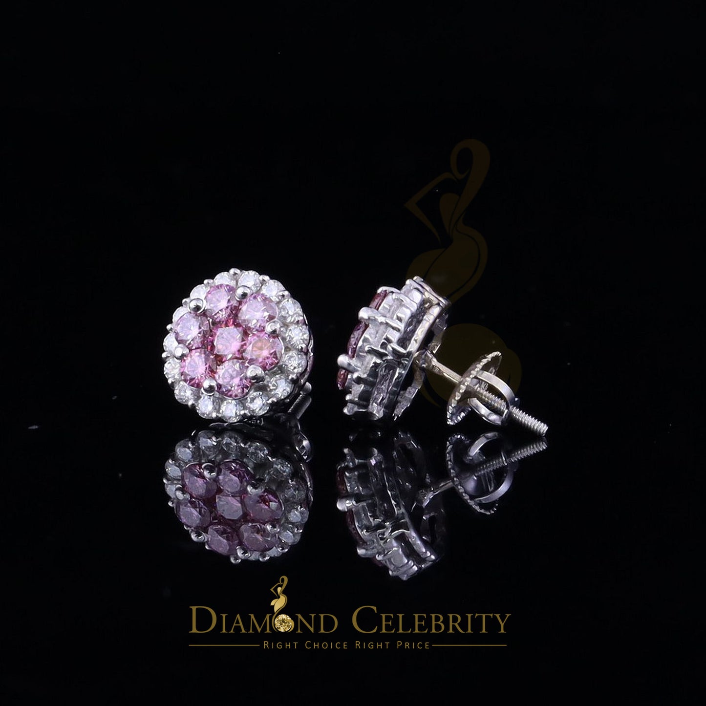 Diamondcelebritees 925 Silver White 2.00ct VVS 'D' Pink Moissanite Round Mens/Women's Stud Earrings