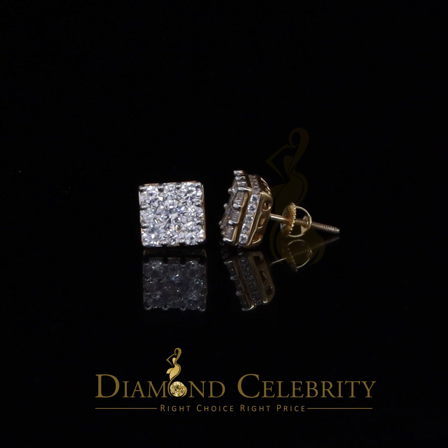 DiamondCelebritees Real Moissanite Square Earrings 10k Real Yellow Gold 2.25ct VVS 'D' Color