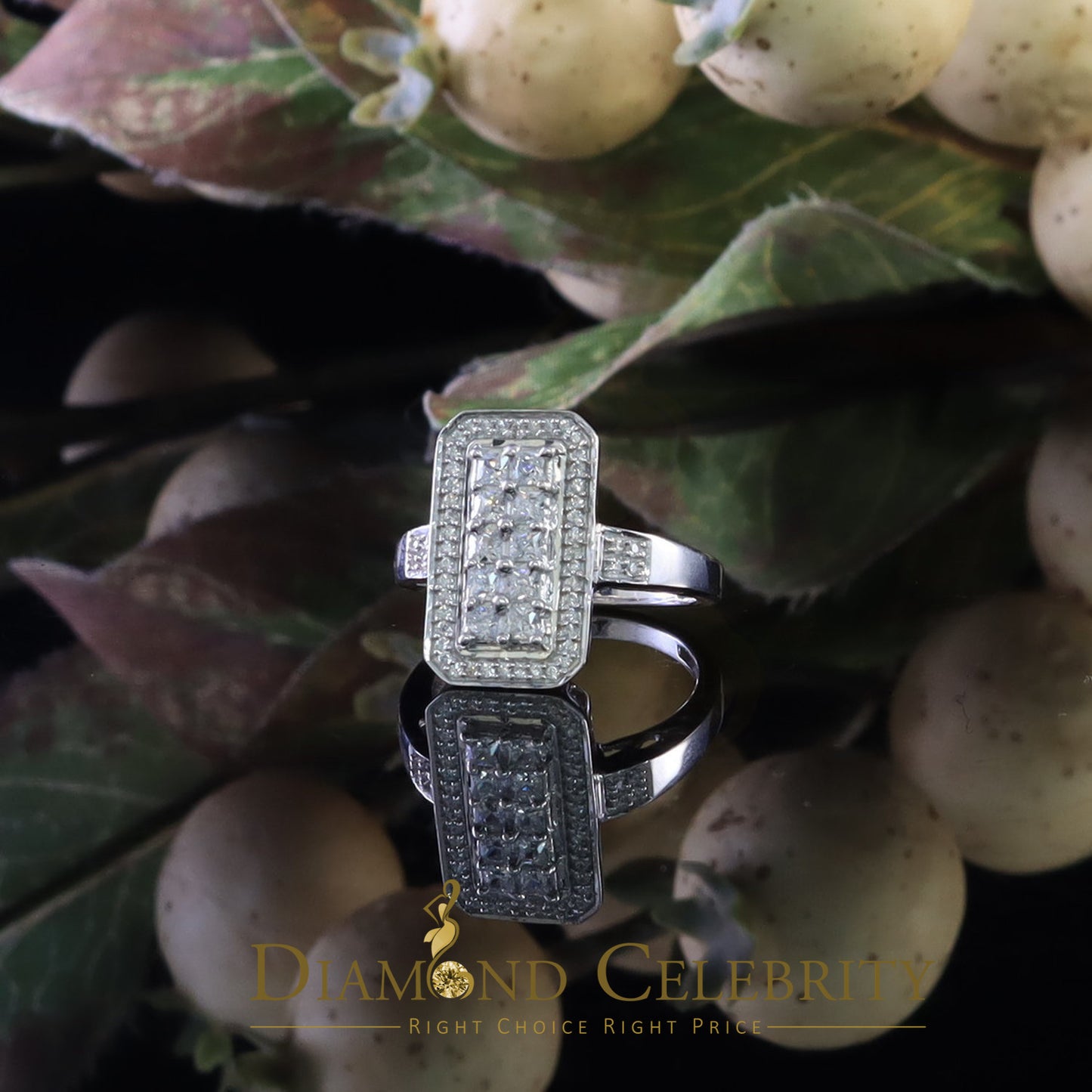 DiamondCelebritees 925 Sterling White Silver with Cubic Zirconia 2.75 ct Rectangle Ring Size 7
