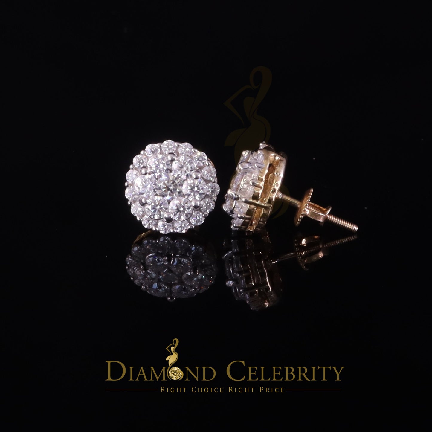 DiamondCelebritees Men's/Womens 925 Silver Yellow 1.66ct VVS 'D' Moissanite Round Stud Earrings