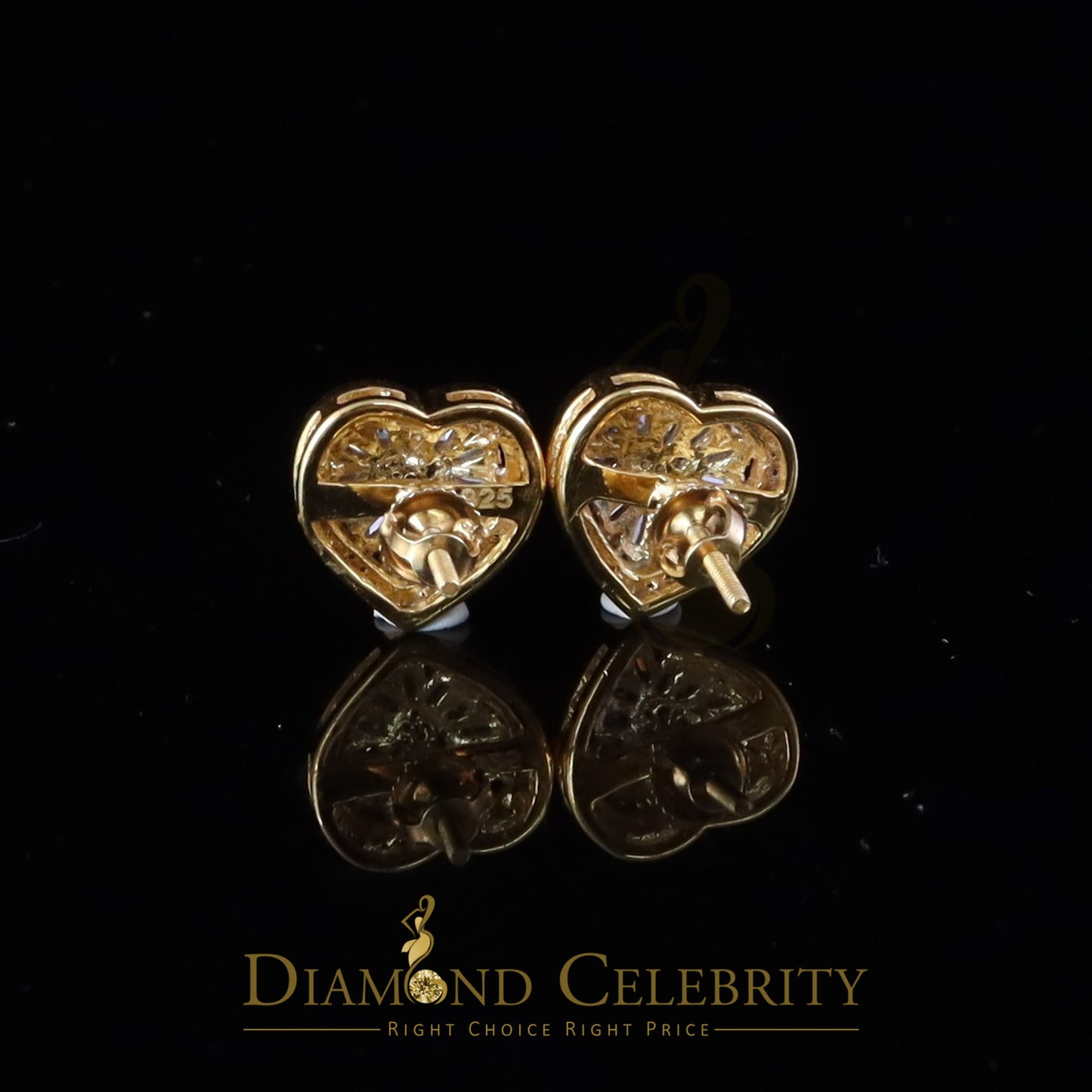 DiamondCelebritees 925 Yellow Silver 1.00ct VVS 'D' Baguette Moissanite Stud Earring Men's/Womens