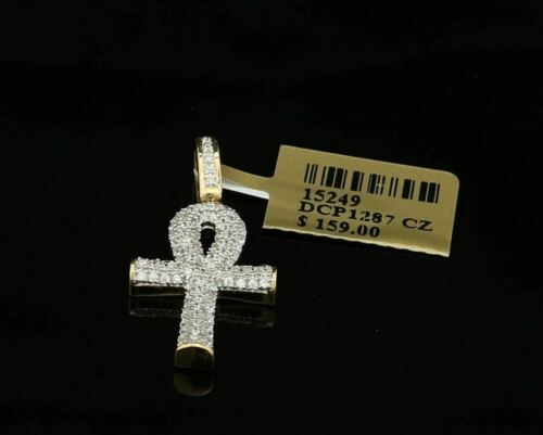 DiamondCelebritees Yellow 925 Mens ANKH Sterling Silver Shape Pendant with 0.82ct Cubic Zirconia