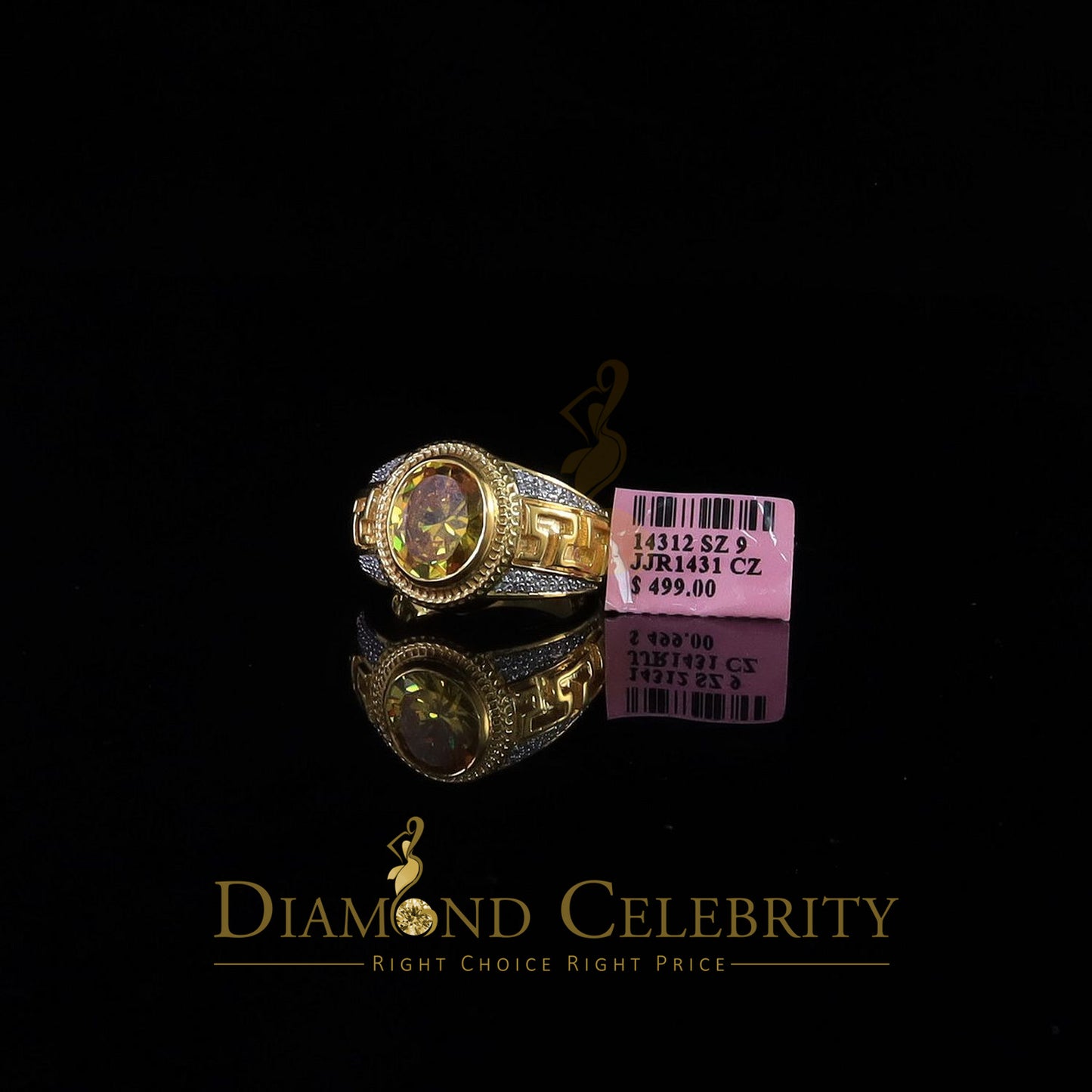 DiamondCelebritees 8.10ct Yellow Silver Oval Cubic Zirconia Men Adjustable Ring From SZ 9 to 11