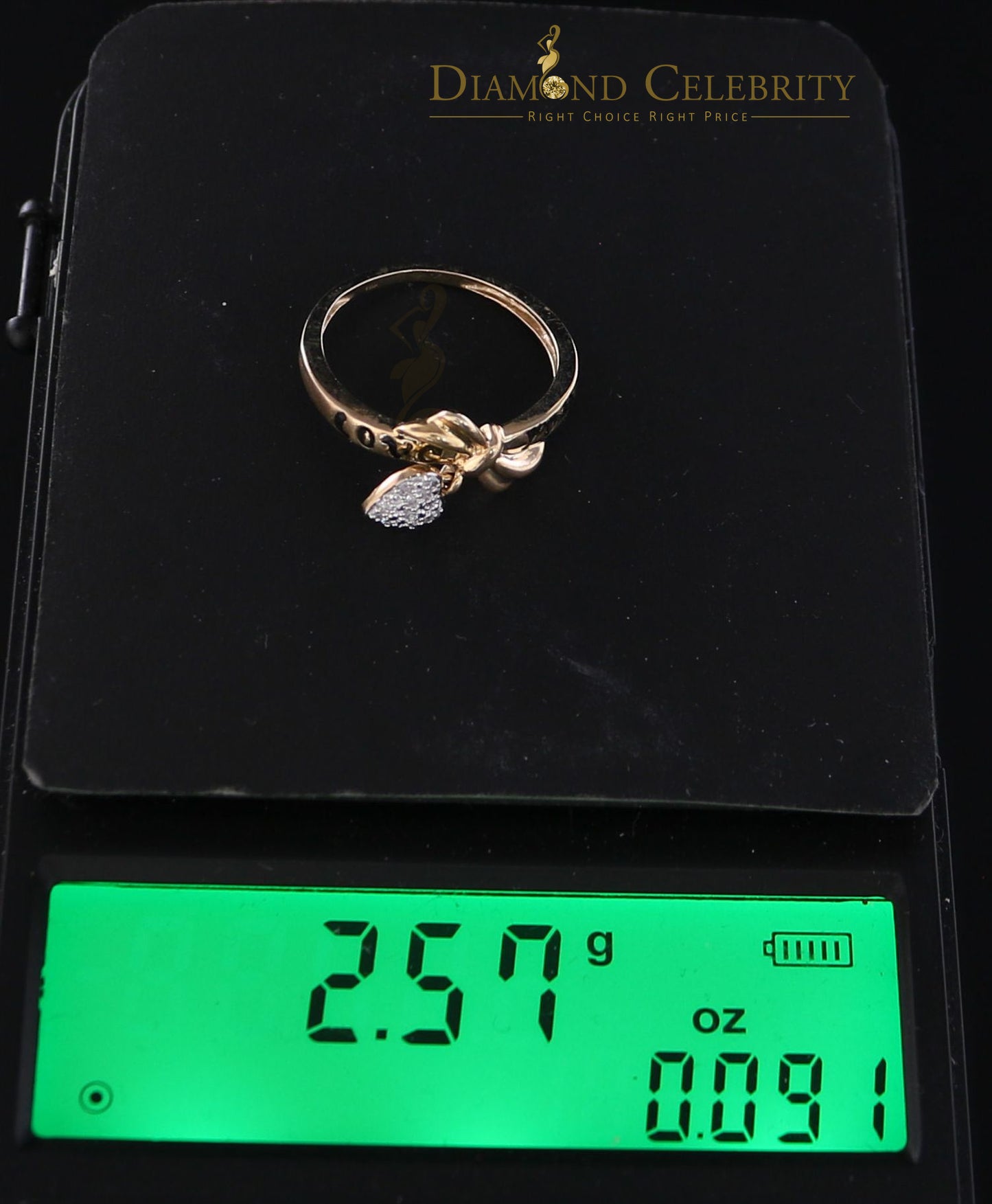 DiamondCelebritees Real 0.05ct Diamond Real 10kt Yellow Gold Fancy LOVE YOU HEART Charm Ring Size 7