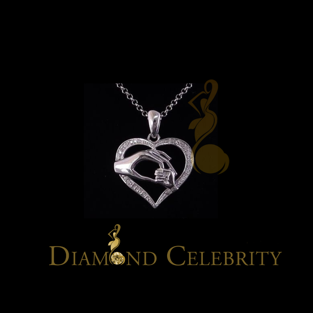 DiamondCelebritees Real 0.10CT Diamond Heart In MOM'S CARE Sterling Silver White Necklace Pendant