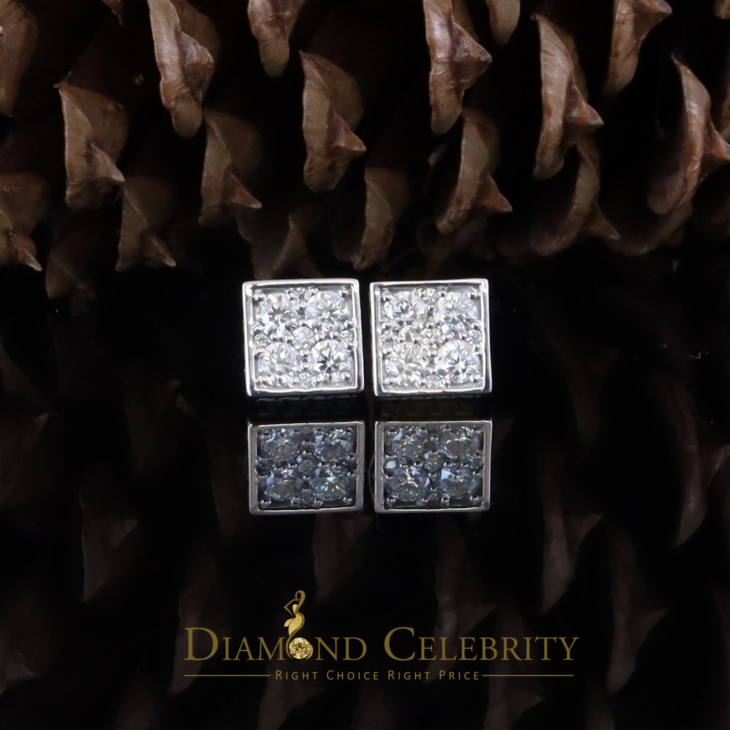 Diamondcelebritees 925 White Square Silver 1.00ct VVS 'D' Moissanite Stud Earring Men's/Womens