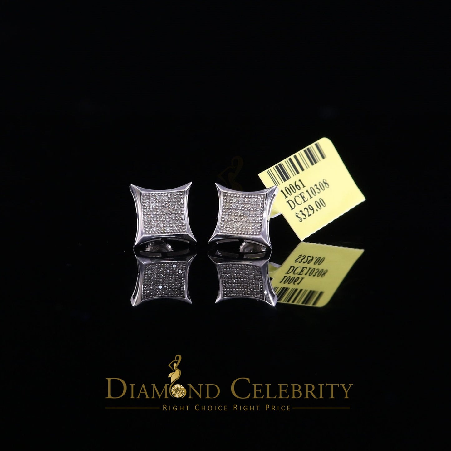DiamondCelebritees 0.20ct Diamond 925 Sterling Silver White Square Earrings For Men's / Women's