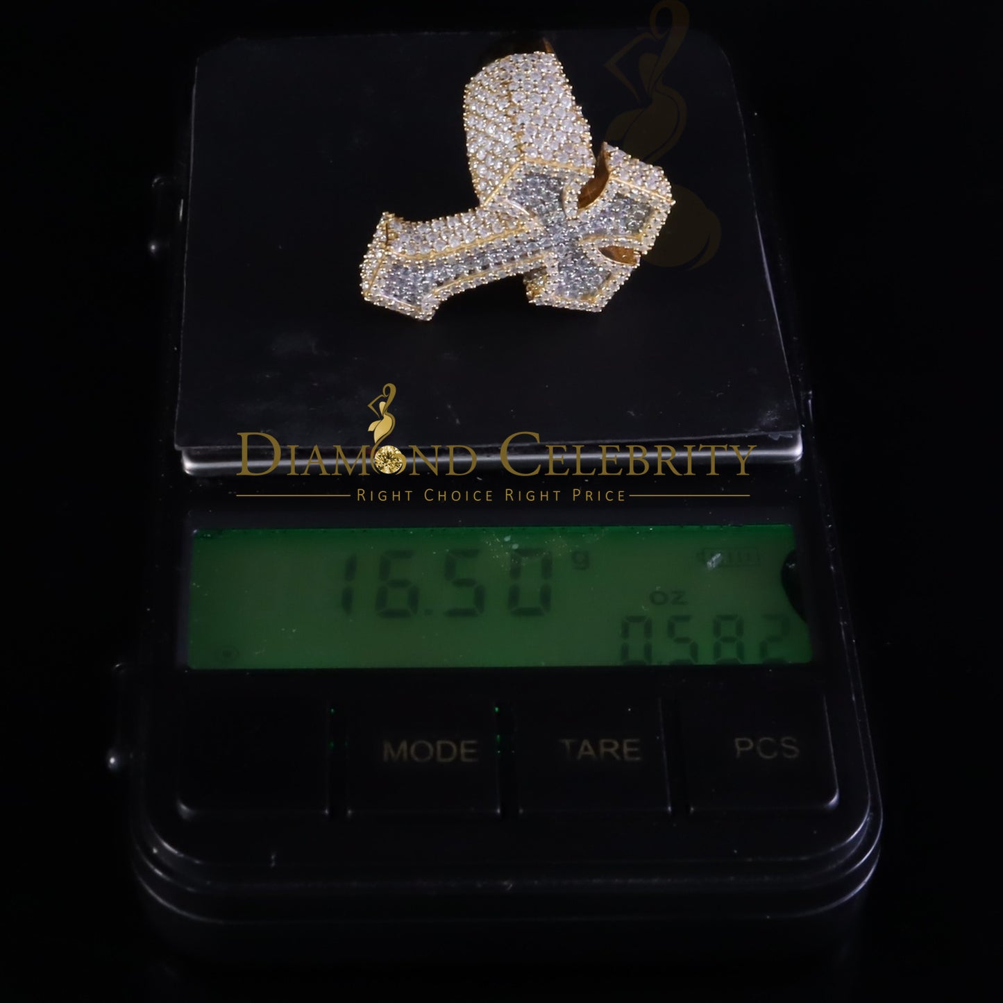 DiamondCelebritees Men's Yellow Cross 925 Sterling Silver 5.50ct VVS D Moissanite Rings Size 10