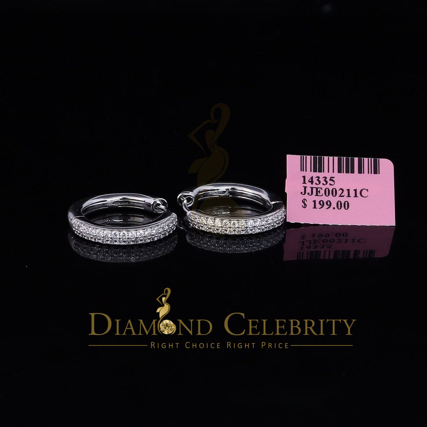 DiamondCelebritees Men's hip hop White 925 Sterling Silver Cubic Zirconia 2 row Huggie Hoop Earring