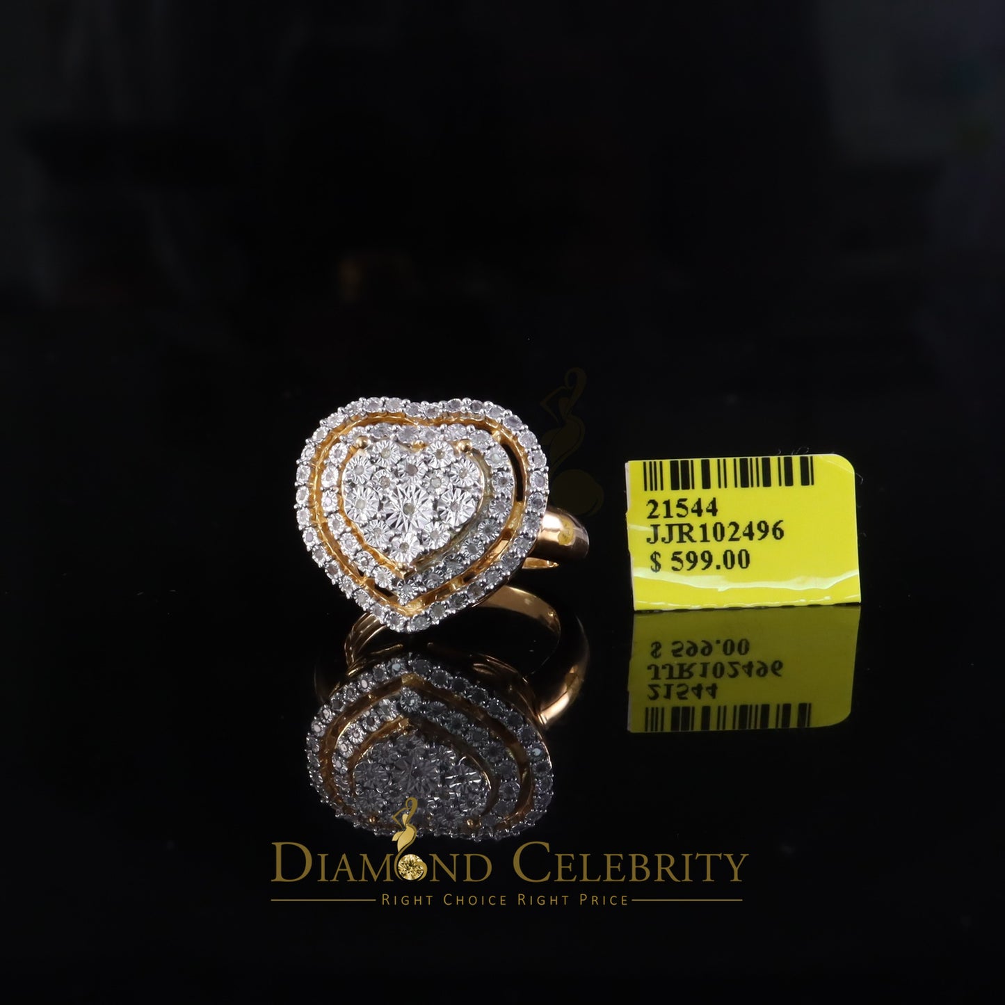 DiamondCelebritees New Yellow Double Heart Real Diamond 0.33ct 925 Sterling Silver Womens Ring SZ 8