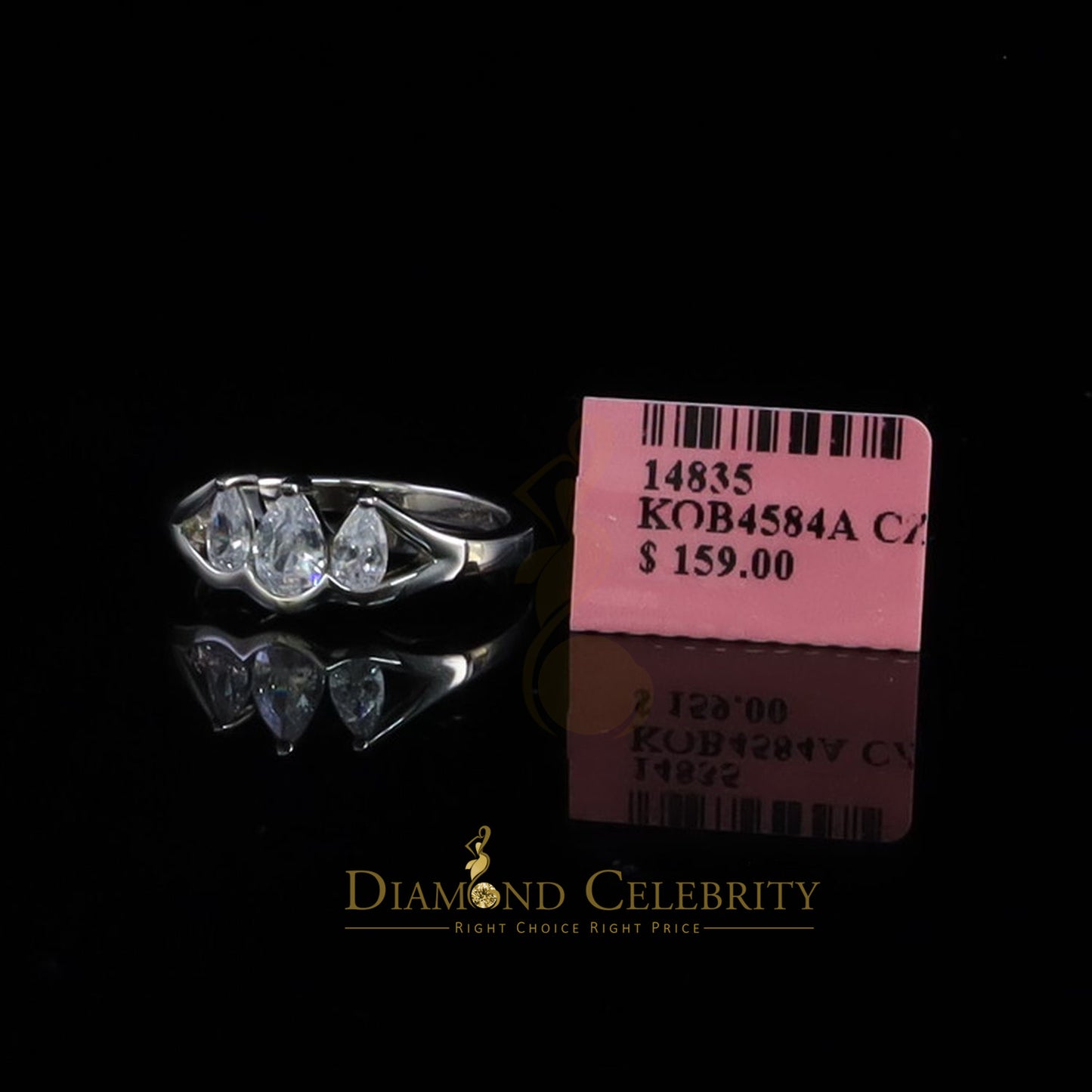 DiamondCelebritees 0.75ct Cubic Zirconia 925 Sterling White Silver Pear Shape Women's Ring Size 7