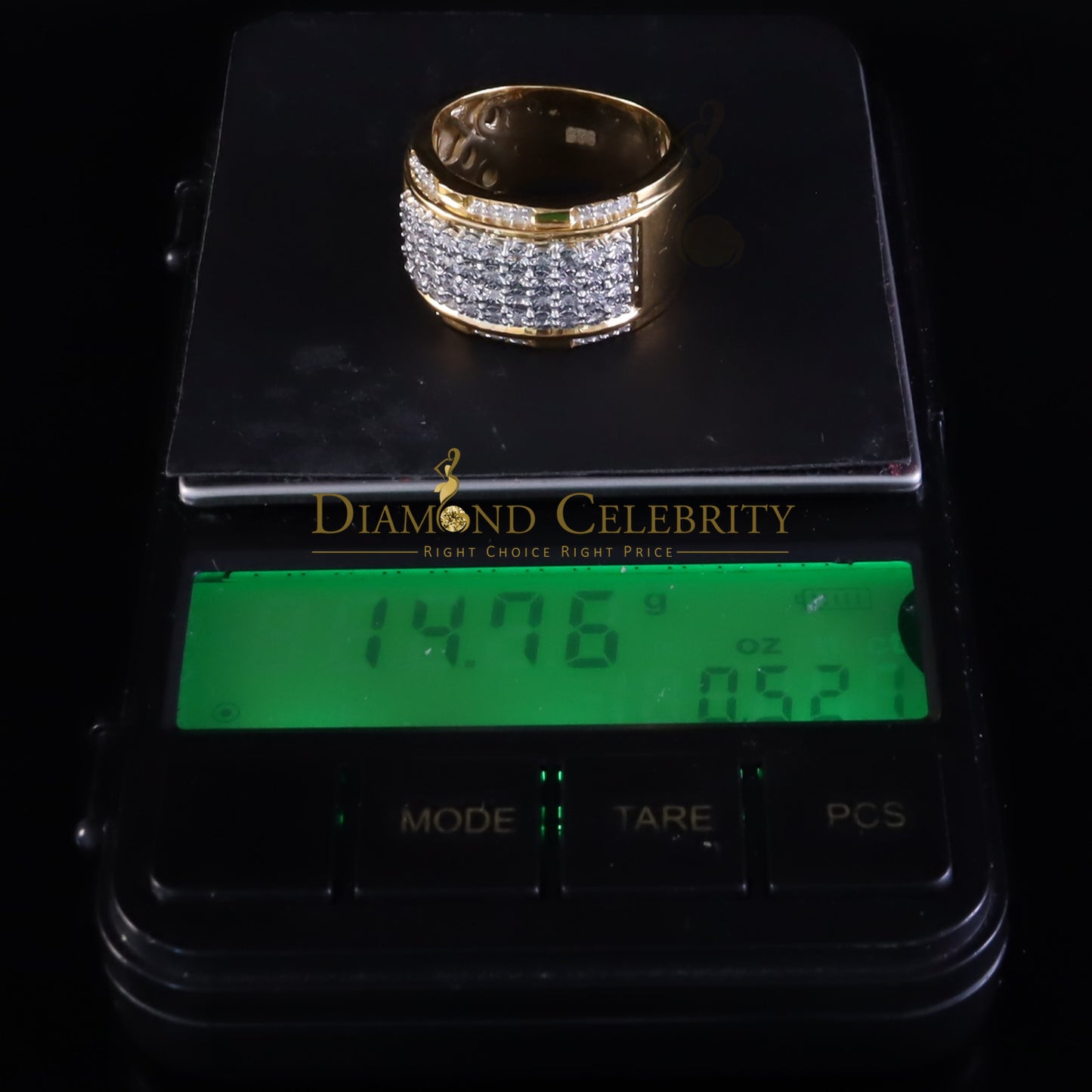 DiamondCelebritees Big 0.25ct Real Diamond 925 Yellow Miracle set Silver Wide Men's Band Ring SZ10