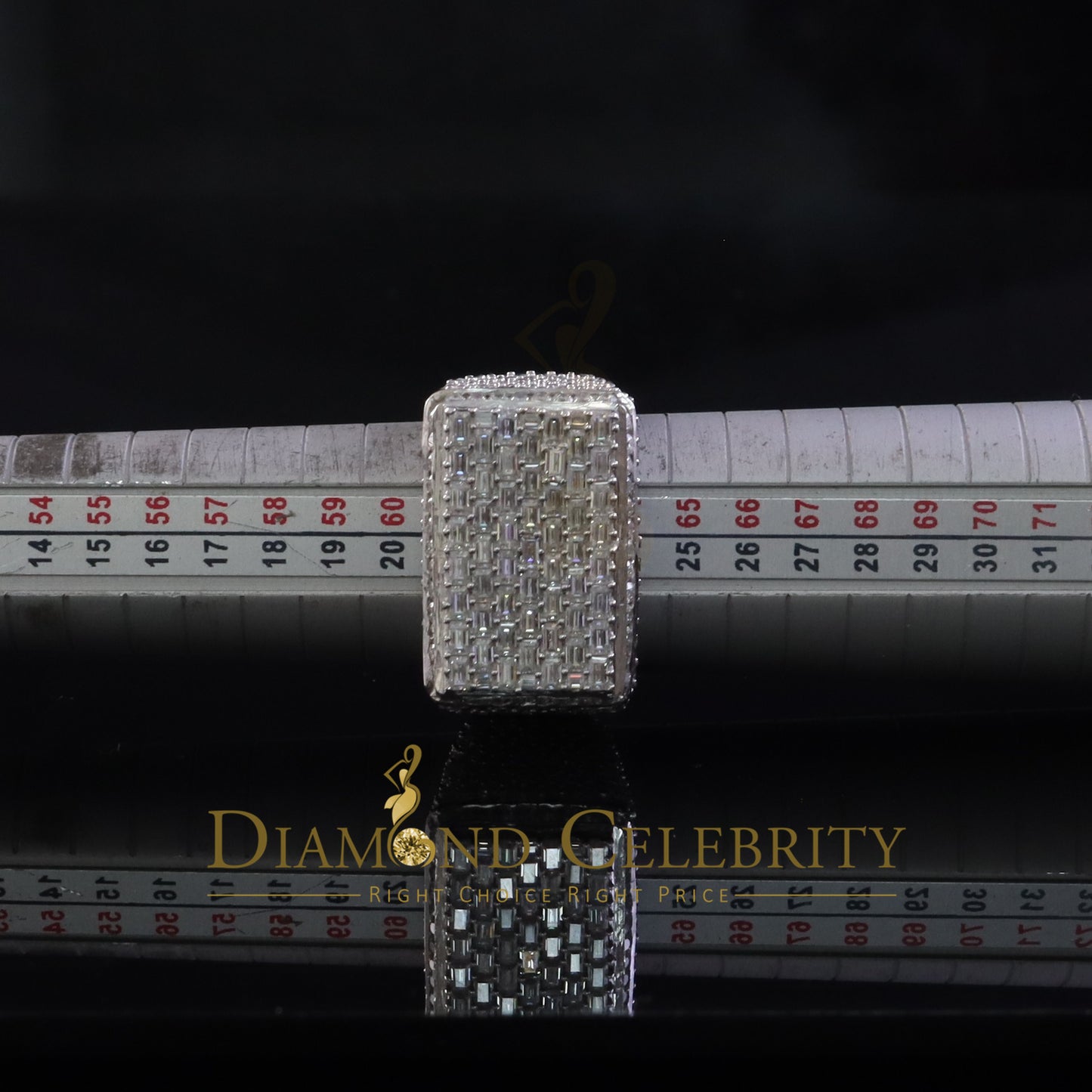 DiamondCelebritees Rectangle Rings Size 10 for Men's 925 White Silver 6.50ct VVS 'D' Moissanite