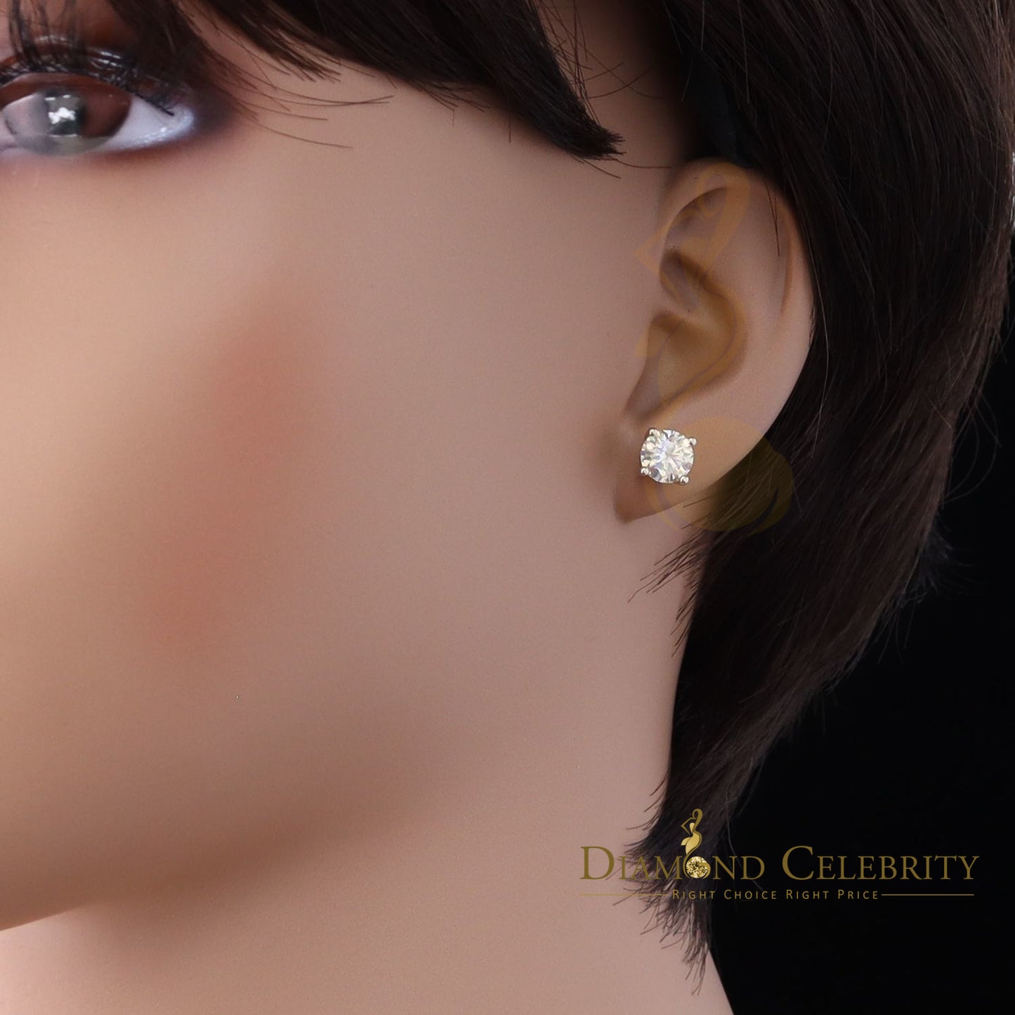 DiamondCelebritees Mens/Women Stud Yellow 925 Silver W/ 2.00ct VVS 'D' Moissanite Stud Earring