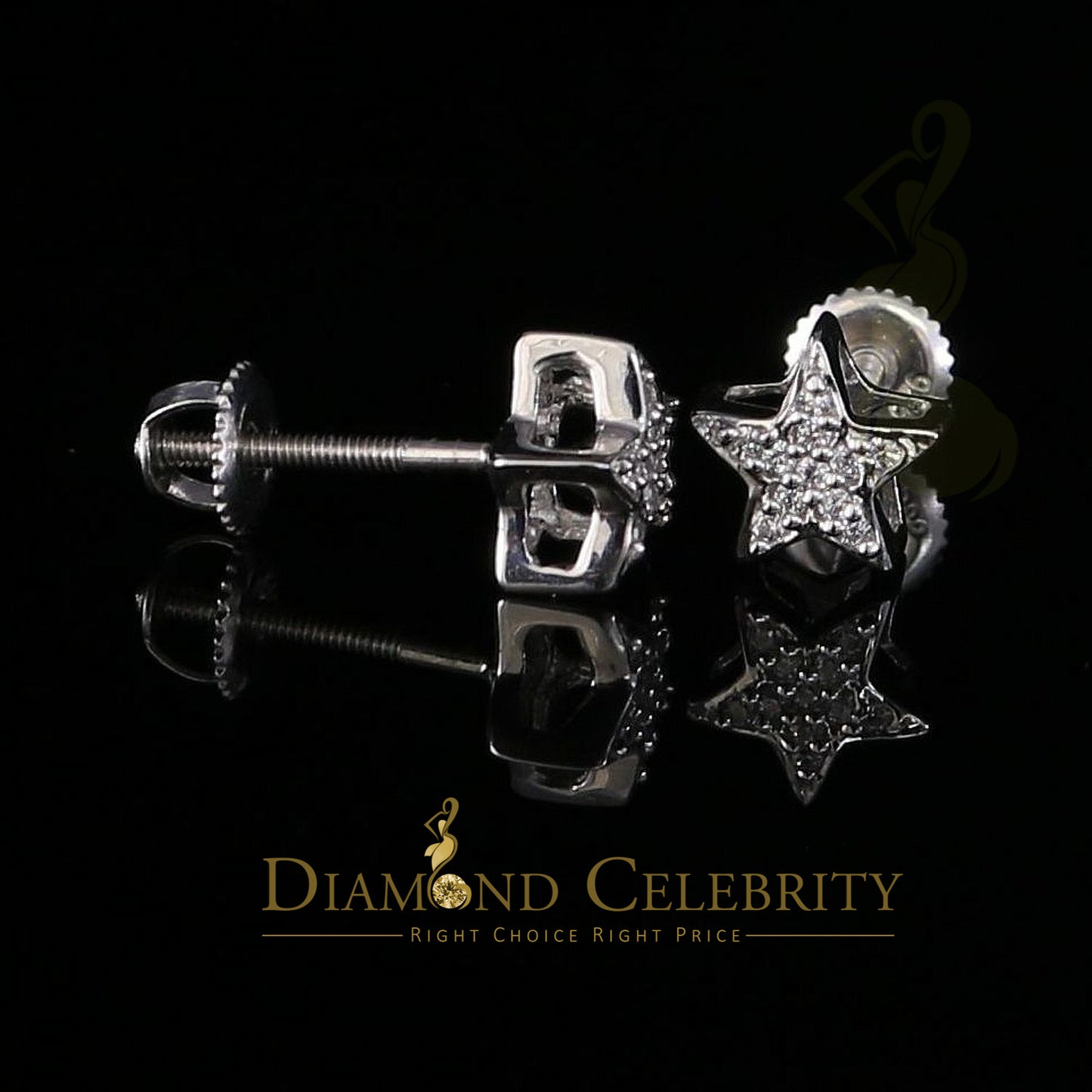 DiamondCelebritees Hip Hop 925 White Silver Screw Back 0.22ct Cubic Zirconia Women's Star Earrings