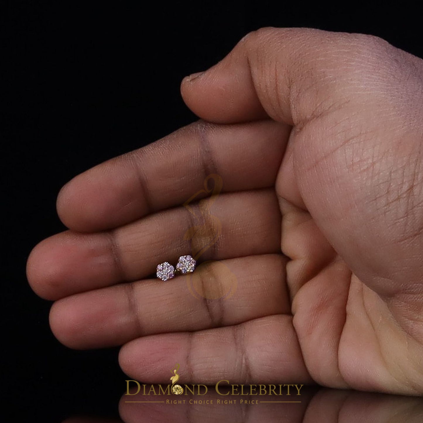 DiamondCelebritees Women's 925 Silver Yellow 0.25ct VVS 'D' Pink Moissanite Floral Stud Earrings