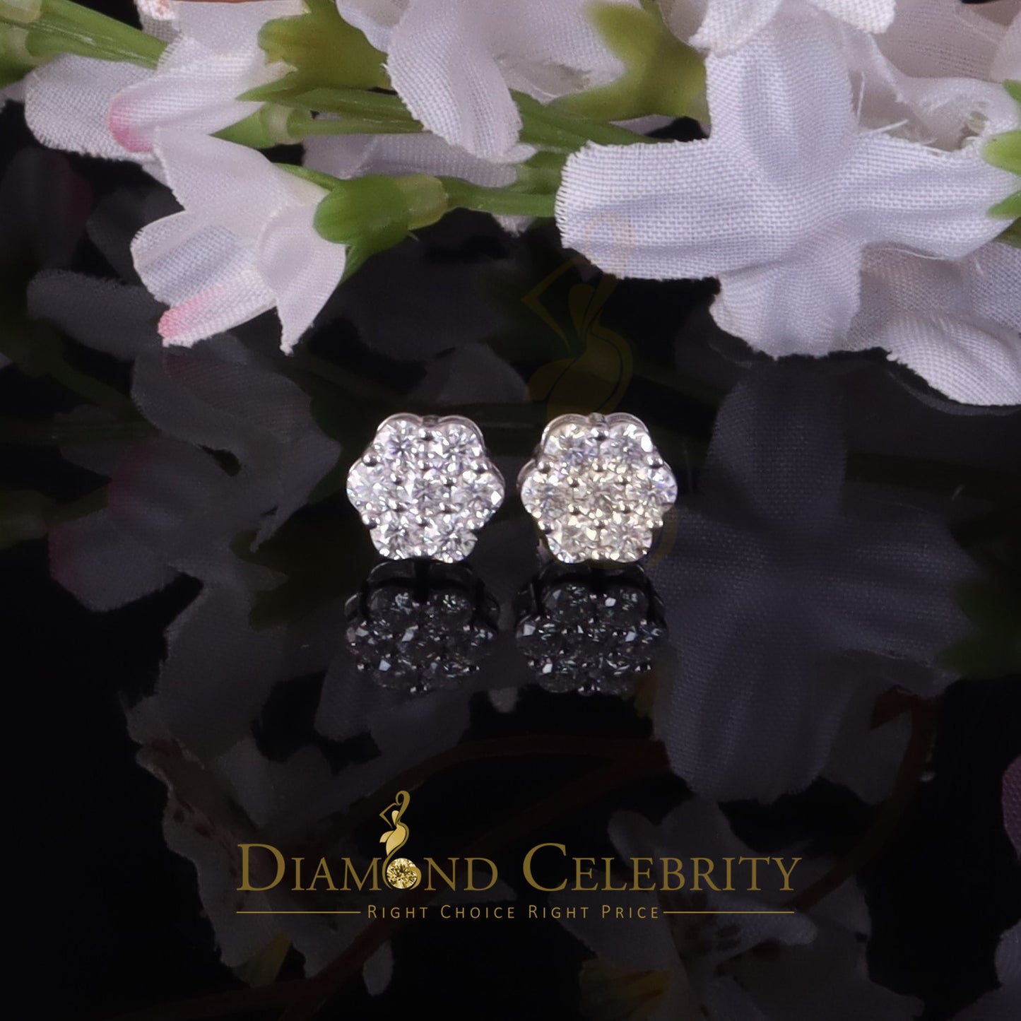 Diamondcelebritees 925 Silver White 1.00ct VVS 'D' Moissanite Floral Stud Earrings Men's/Womens