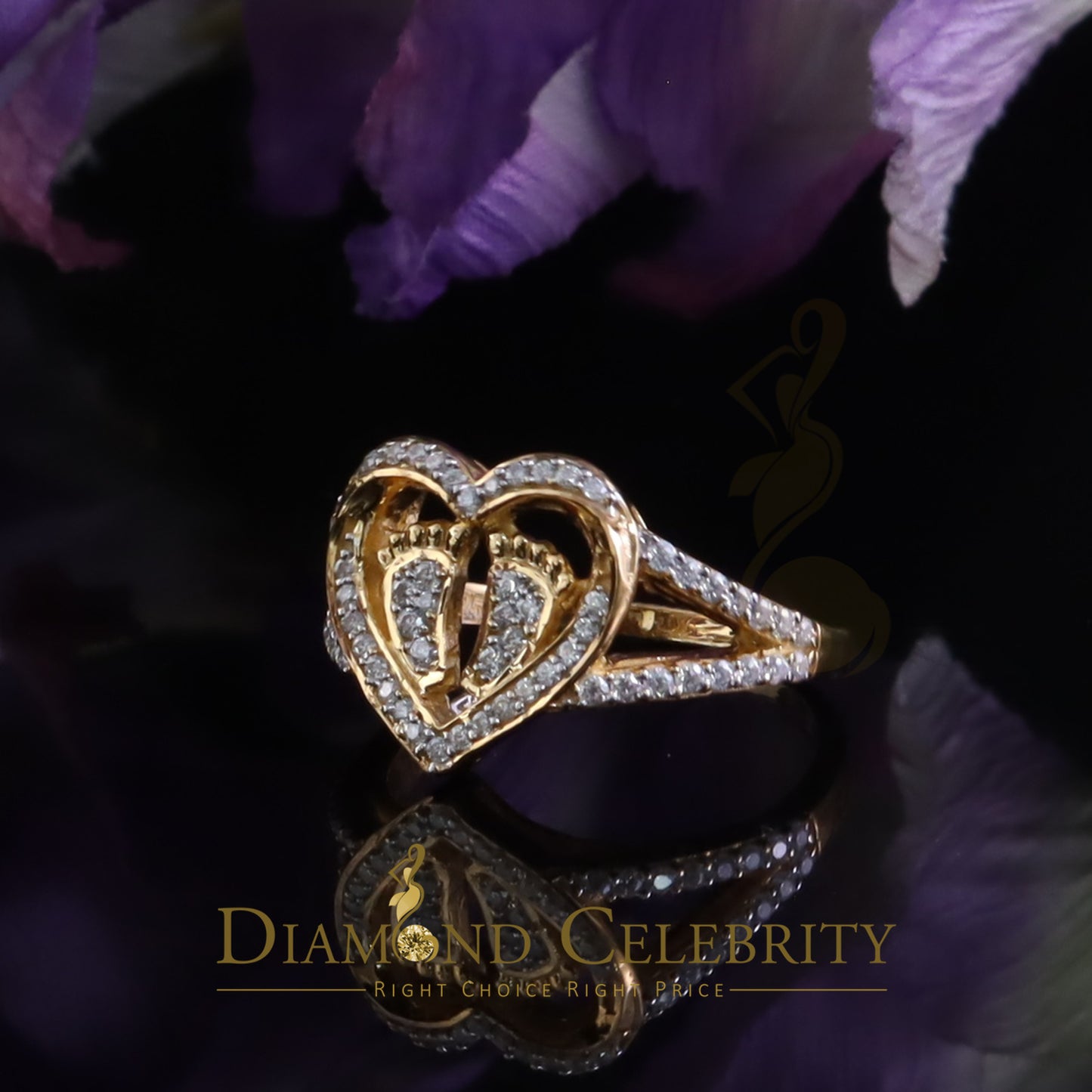 DiamondCelebritees 925 Moissanite Mom Yellow Heart Child feet 1.00ct VVS D Silver Ring Size 8 Women