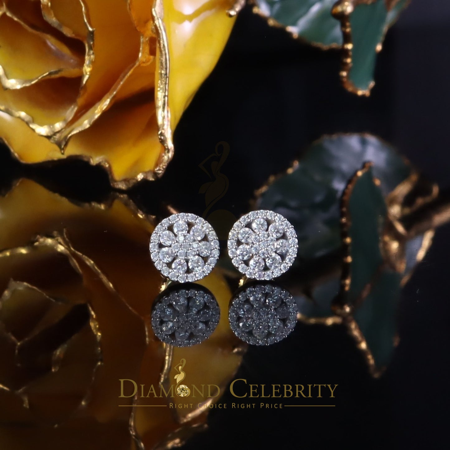 DiamondCelebritees New Yellow Floral 0.66ct VVS 'D' Moissanite Men/Womens 925 Silver Stud Earrings