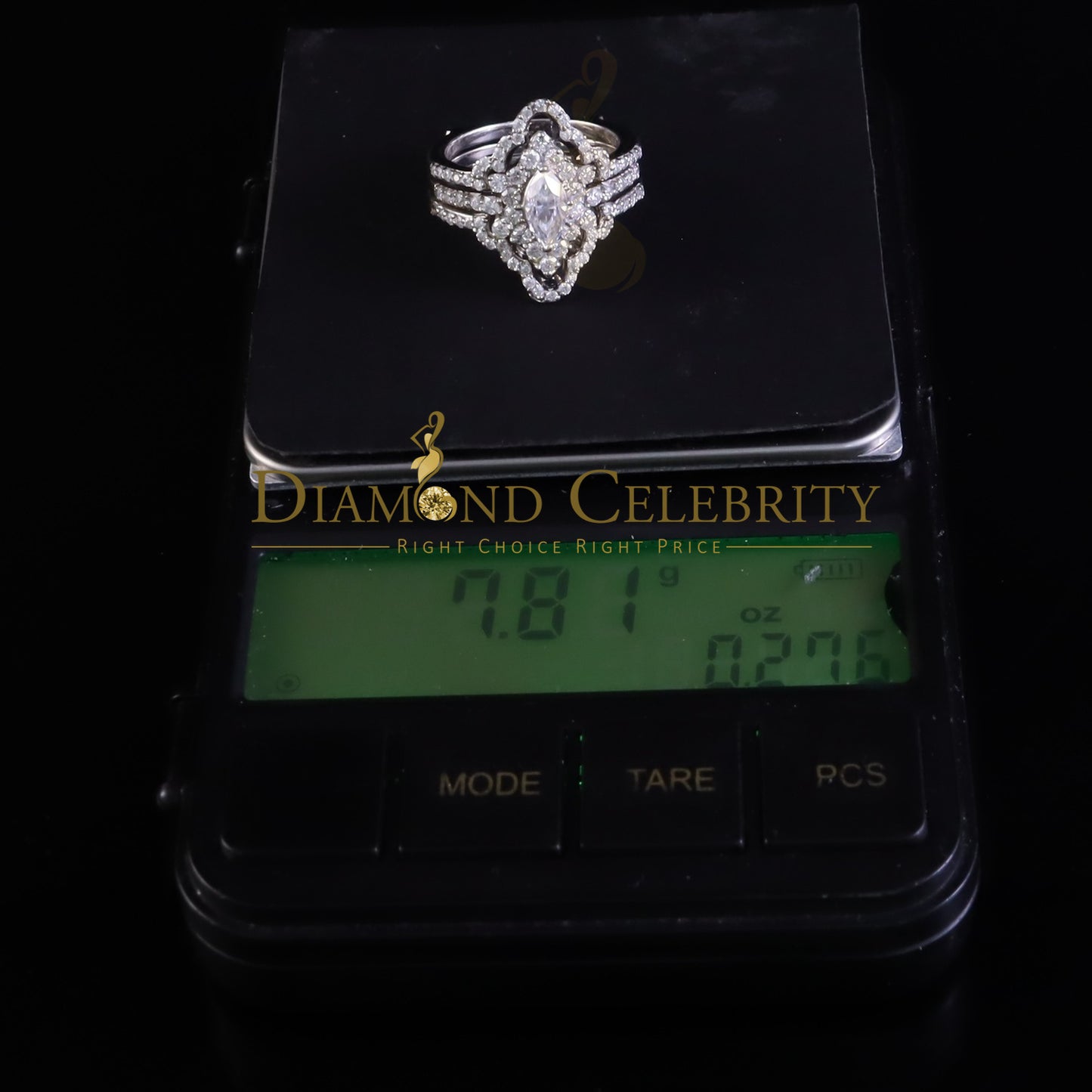 DiamondCelebritees Womens 2.00ct VVS 'D' Marquise Moissanite 925 Sterling Silver White Ring Size 7