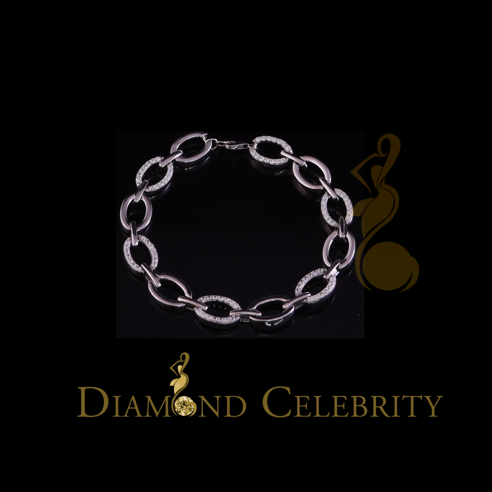 Diamondcelebritees White 925 Sterling Silver Cubic Zirconia Stone Link Lock Bracelet Size 7 Inches