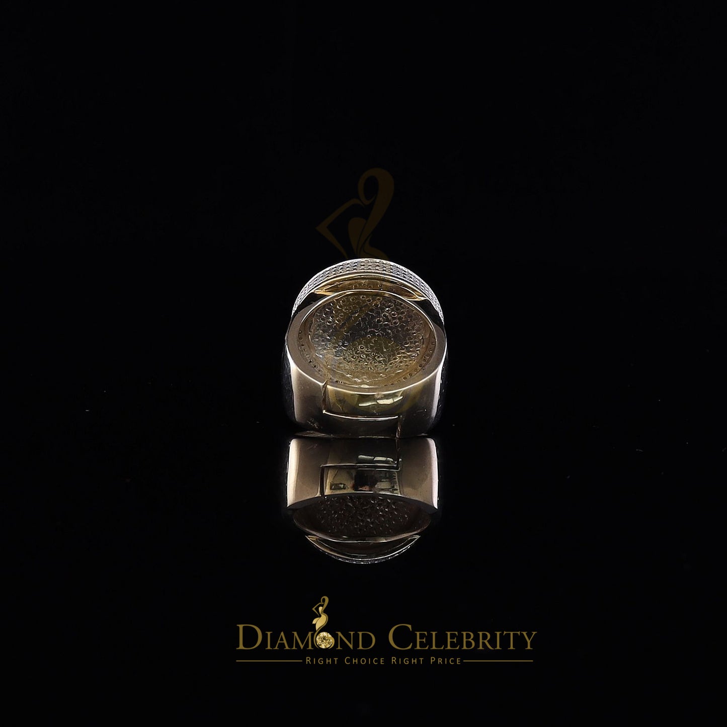 DiamondCelebritees Real Diamond 0.25CT Men's Silver Yellow Round Adjustable Ring From SZ 11 to 13