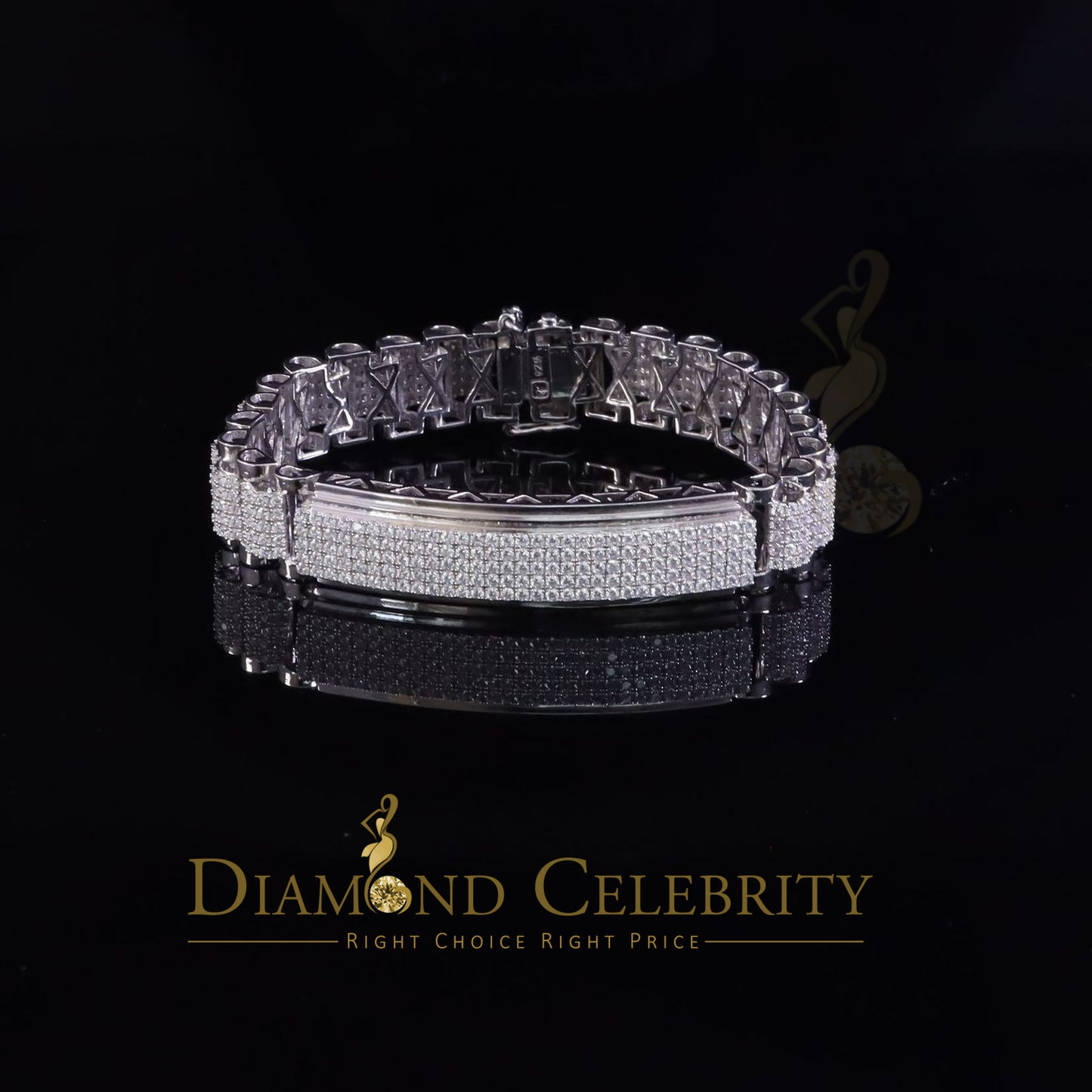 Diamondcelebritees 925 Sterling Silver White 20 CT Cubic Zirconia Men's Attractive Bracelet SZ 8.5"