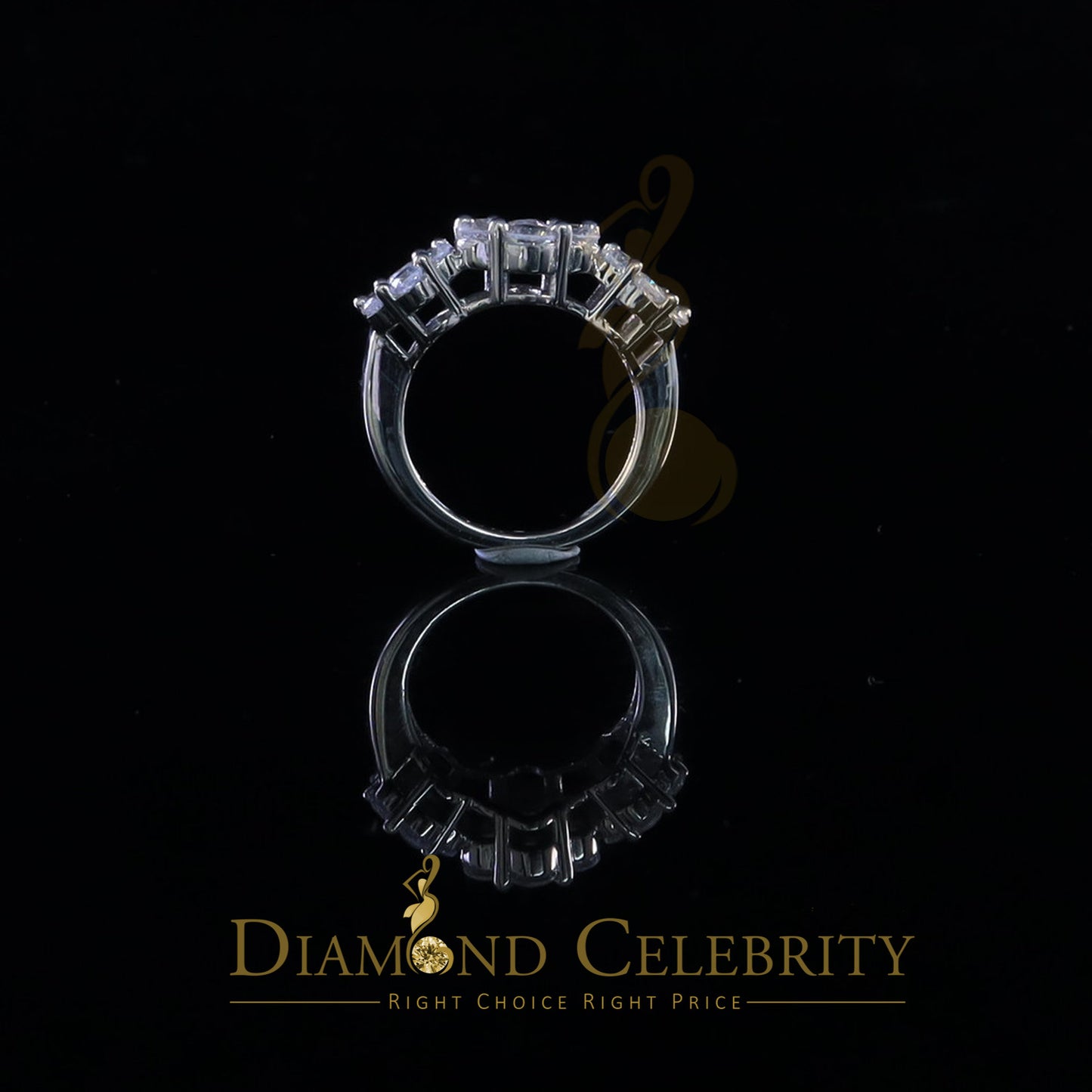 DiamondCelebritees 925 Sterling White Silver Floral-Shaped Cubic Zirconia 2.0ct Womens Ring Size 7