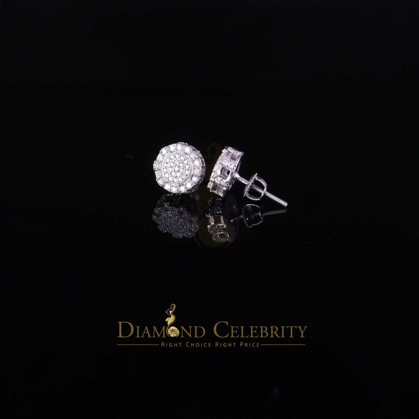 Diamondcelebritees Round Stud Earrings Men's/Womens 925 Silver White 0.50ct VVS 'D' Moissanite