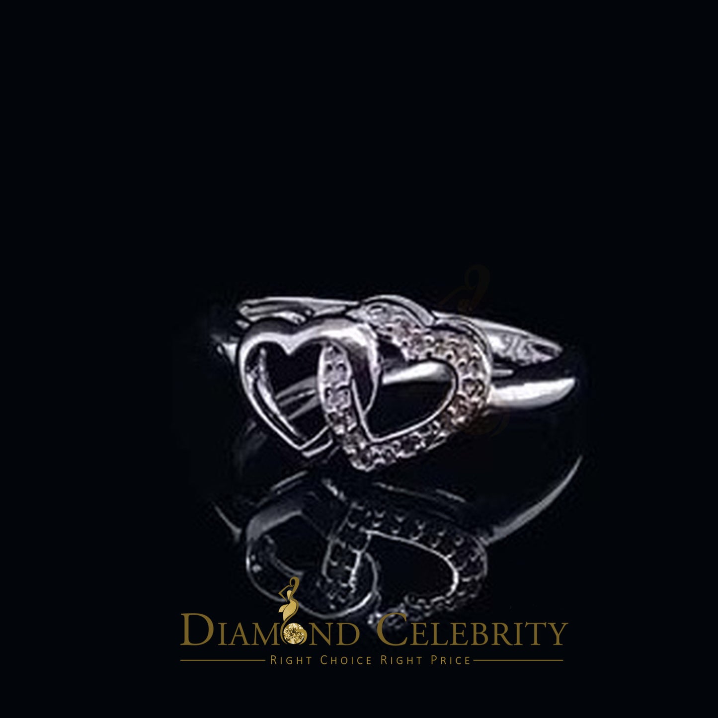 DiamondCelebritees 0.07 CT Real Diamond Womens 925 Sterling White Silver Shine Heart Ring Size 7