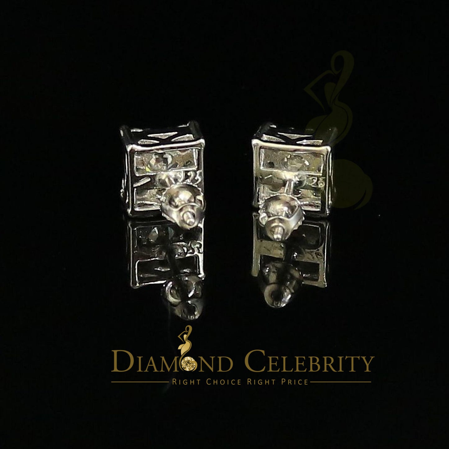 DiamondCelebritees Hip Hop 925 White Silver 1.68ct Cubic Zirconia Women's Square Stud Earrings