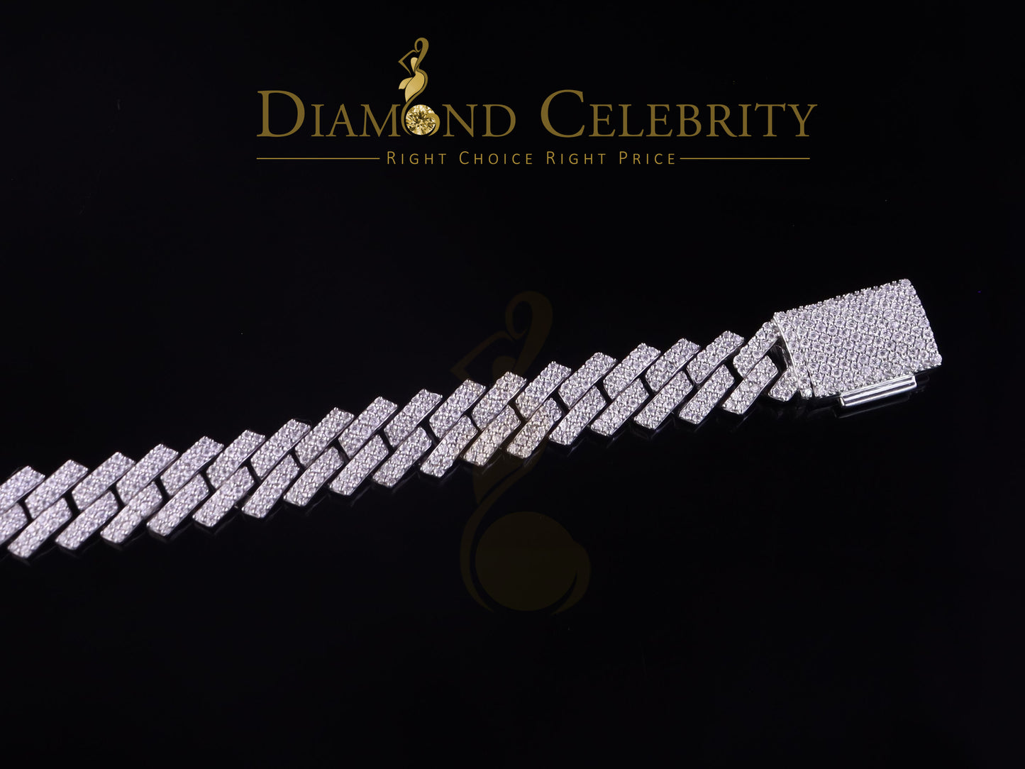 Diamondcelebritees Men's Monaco Bracelet 925 Silver White 9.0ct Moissanite size 8 inch & Width 12mm