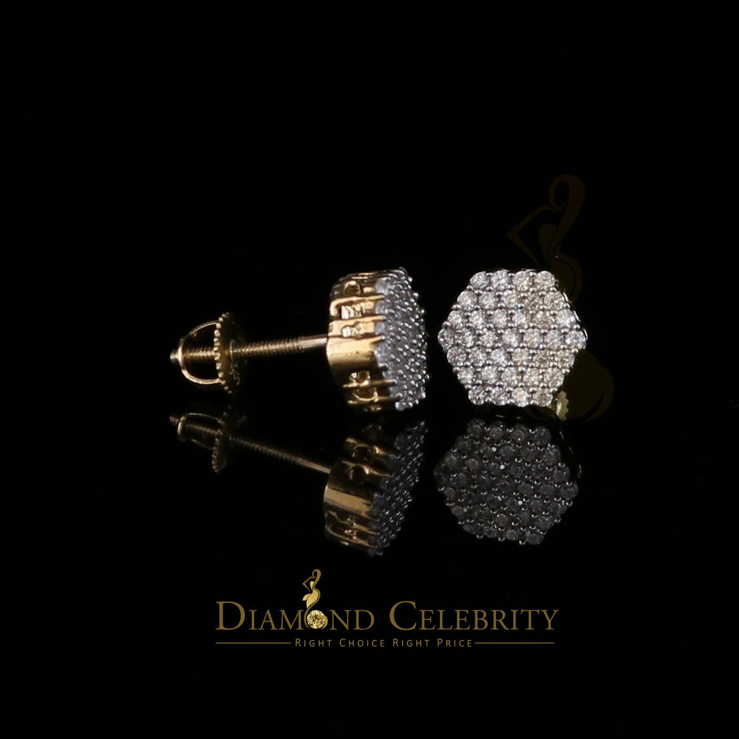 DiamondCelebritees 925 Yellow Silver Hip Hop 0.74ct Cubic Zirconia Women's & Men's Hexagon Earrings