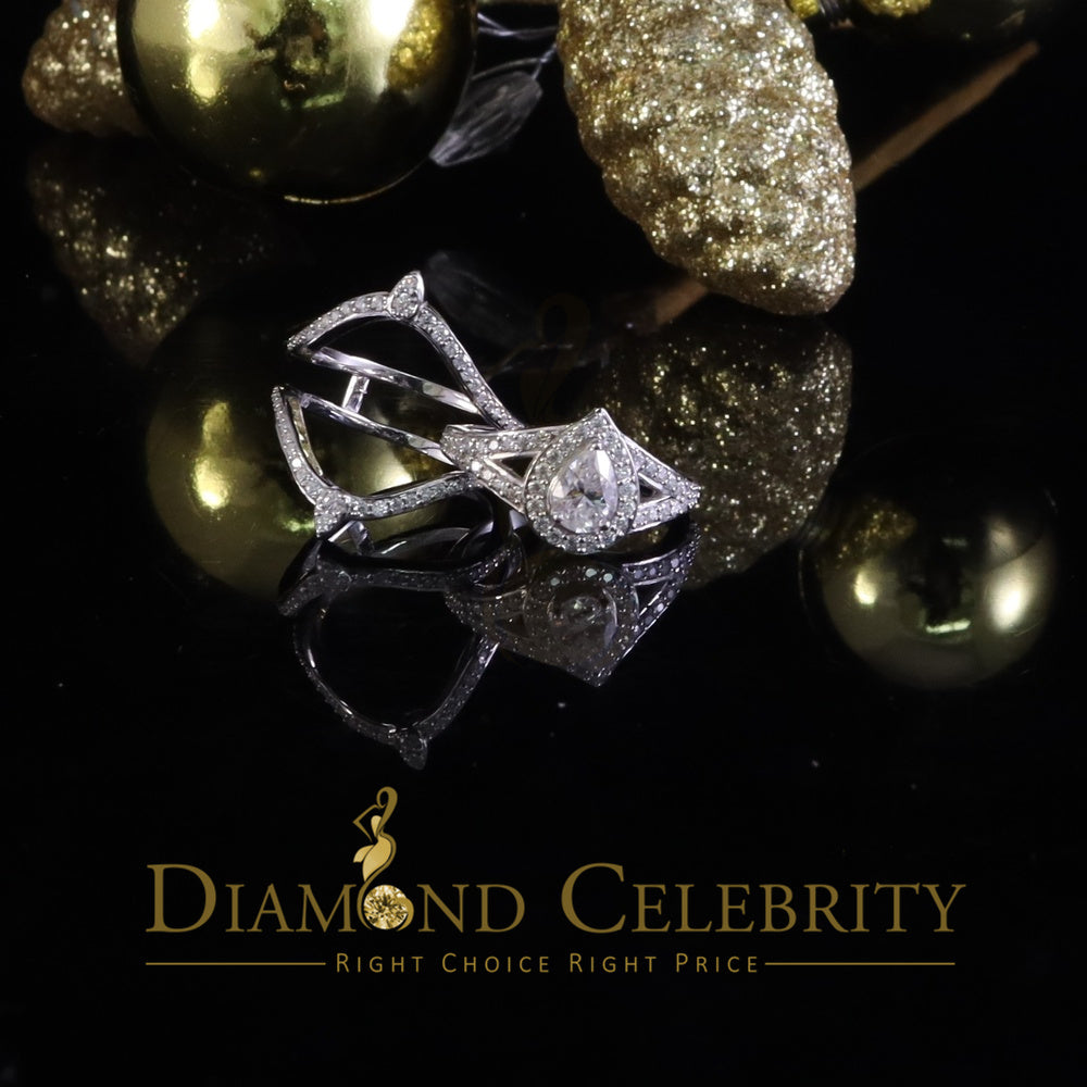 DiamondCelebritees White Silver1.75ct VVS D Pear 925 Moissanite Enhancer Guard Wrap Insert Ring SZ7