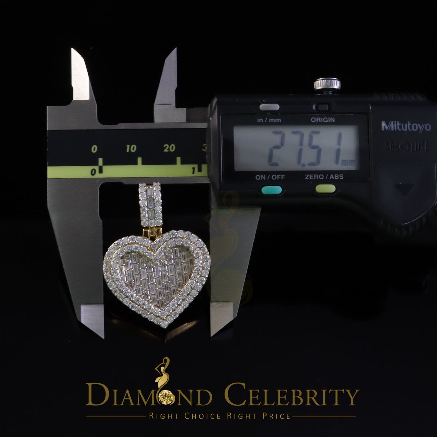 Diamondcelebritees 7.50ct VVS D Clr Moissanite 925 Yellow Silver Baguette Heart Pendant for Women's