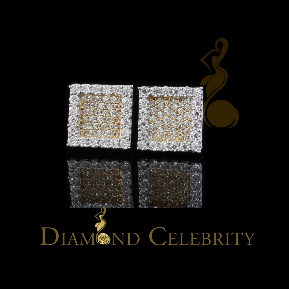DiamondCelebritees 925 Yellow Silver 0.80ct VVS 'D' Moissanite Square Stud Earring Men's/Womens