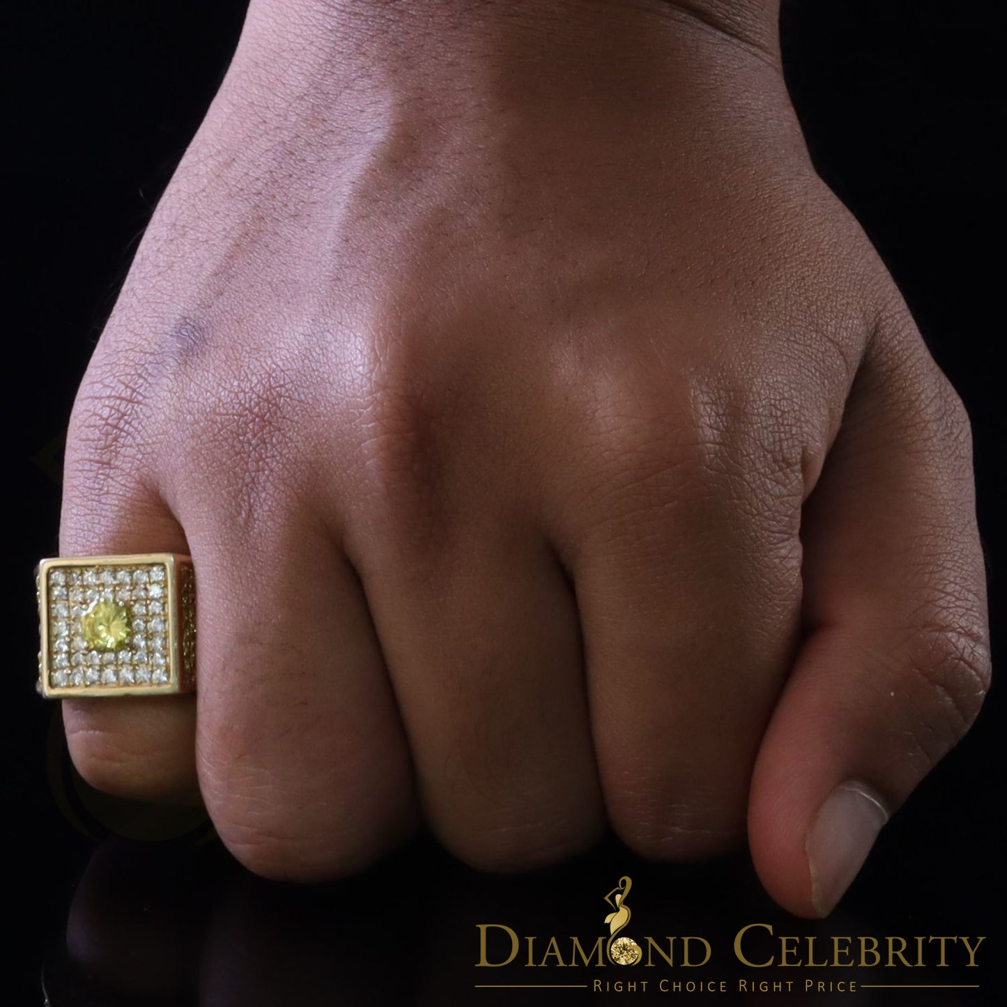 DiamondCelebritees 925 Sterling Yellow Silver Square Shape Cubic Zirconia 9.50ct Womens Ring Size7