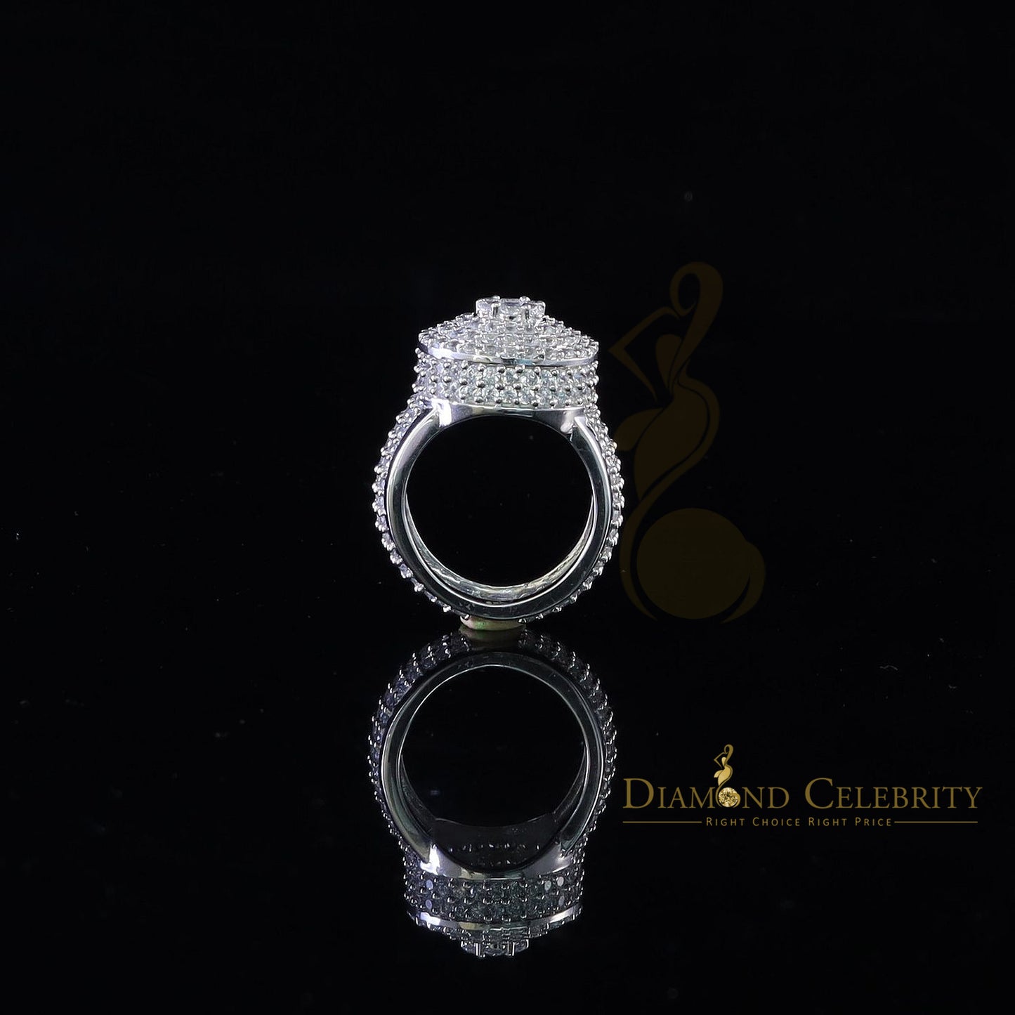DiamondCelebritees 925 Silver White 15.00ct Cubic Zirconia Engagement Men's Round Ring Size 9.5