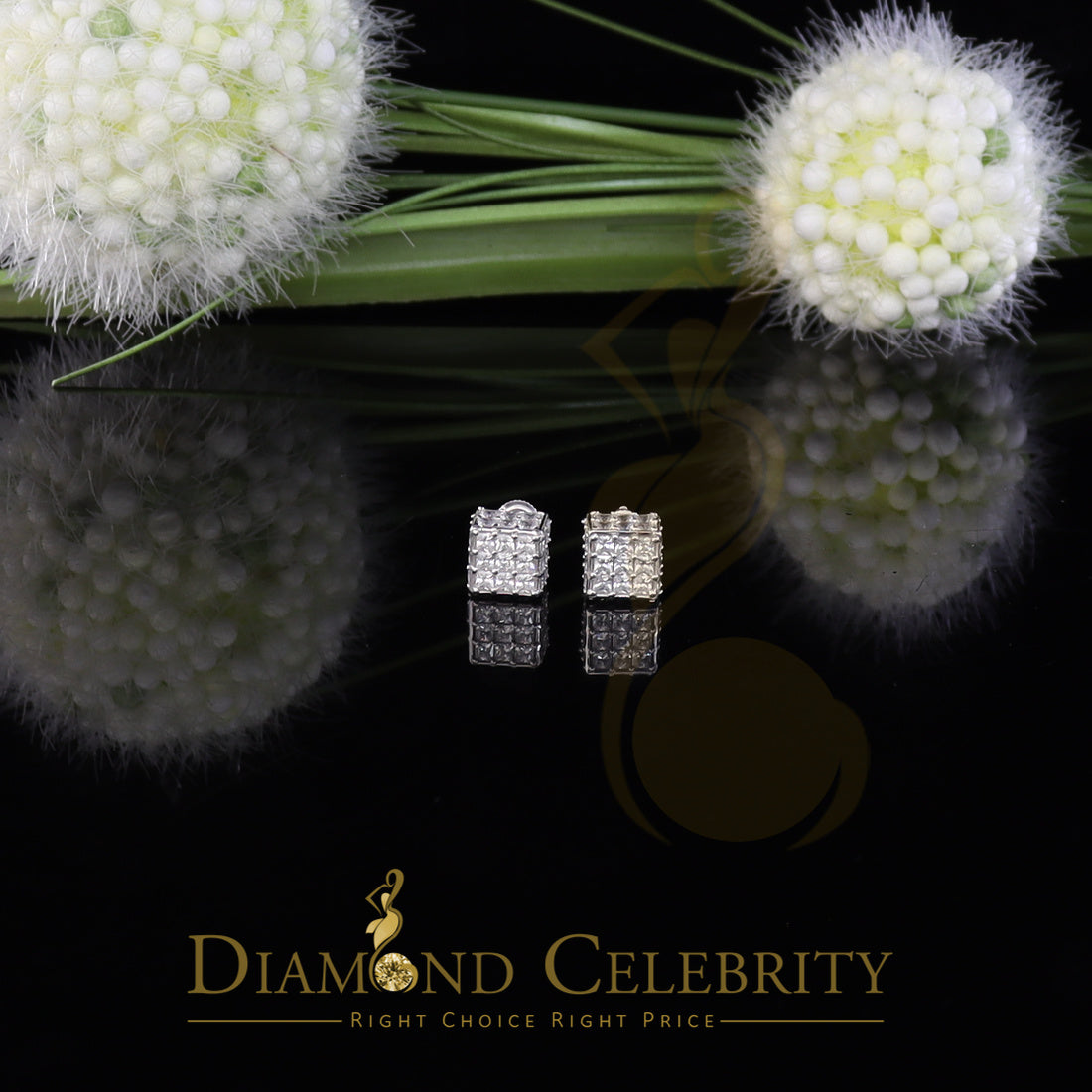 DiamondCelebritees Hip Hop 925 White Silver 5.94ct Cubic Zirconia Women's & Men's Square Earrings